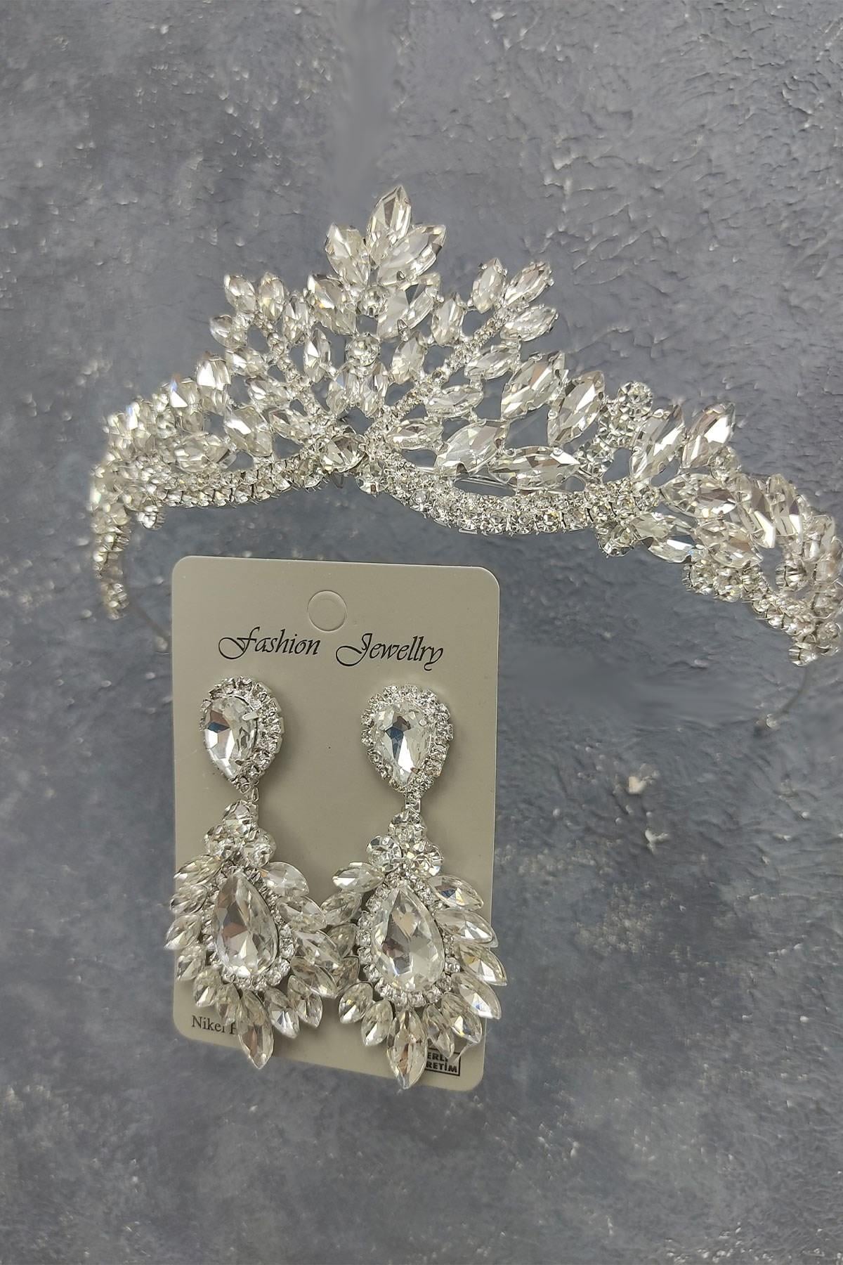 Wholesale Berlin Model Bridal Crown and Drop Shuttle Stone Earrings