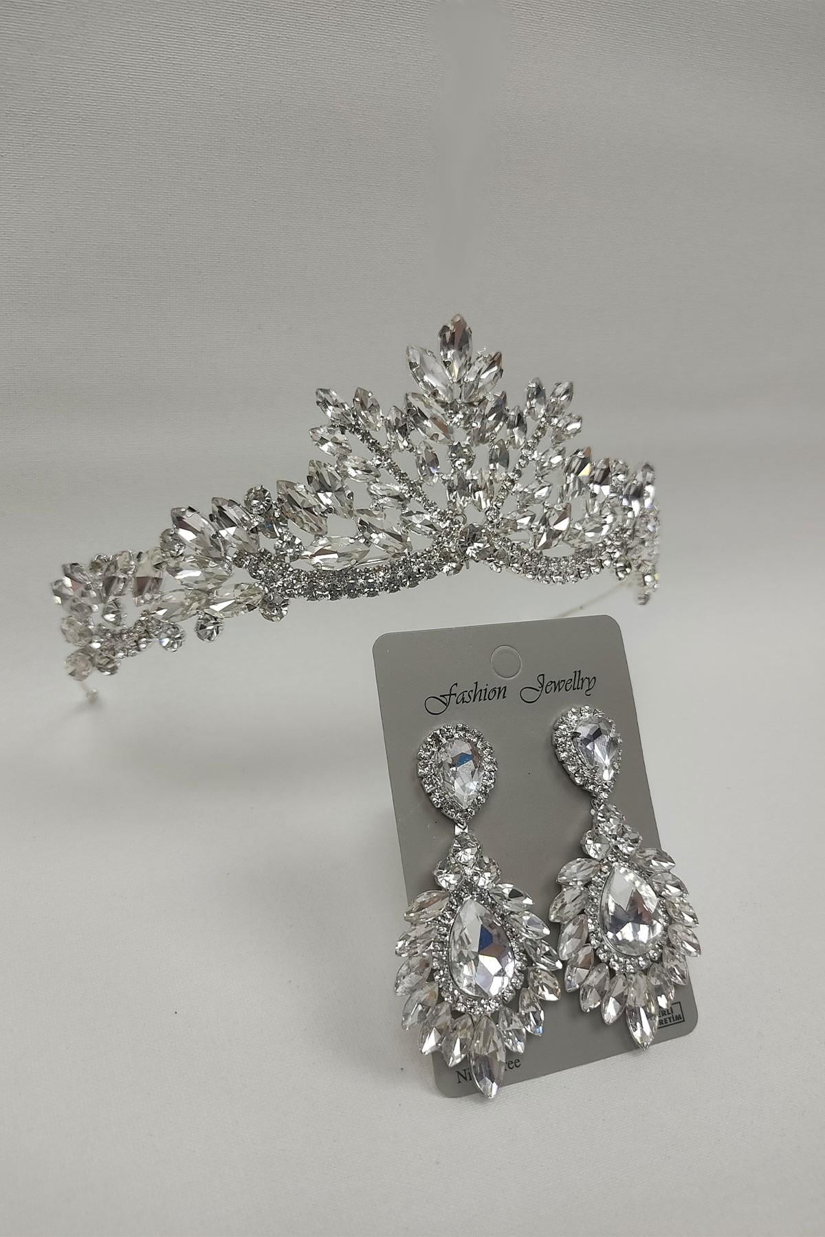 Wholesale Berlin Model Bridal Crown and Drop Shuttle Stone Earrings