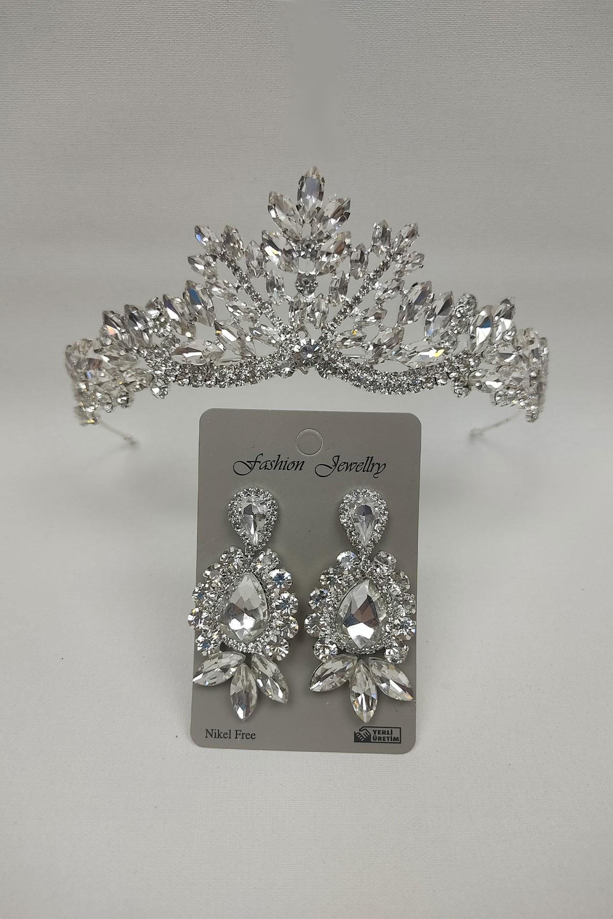 Wholesale Berlin Model Bridal Crown and Shuttle Drop Stone Earrings