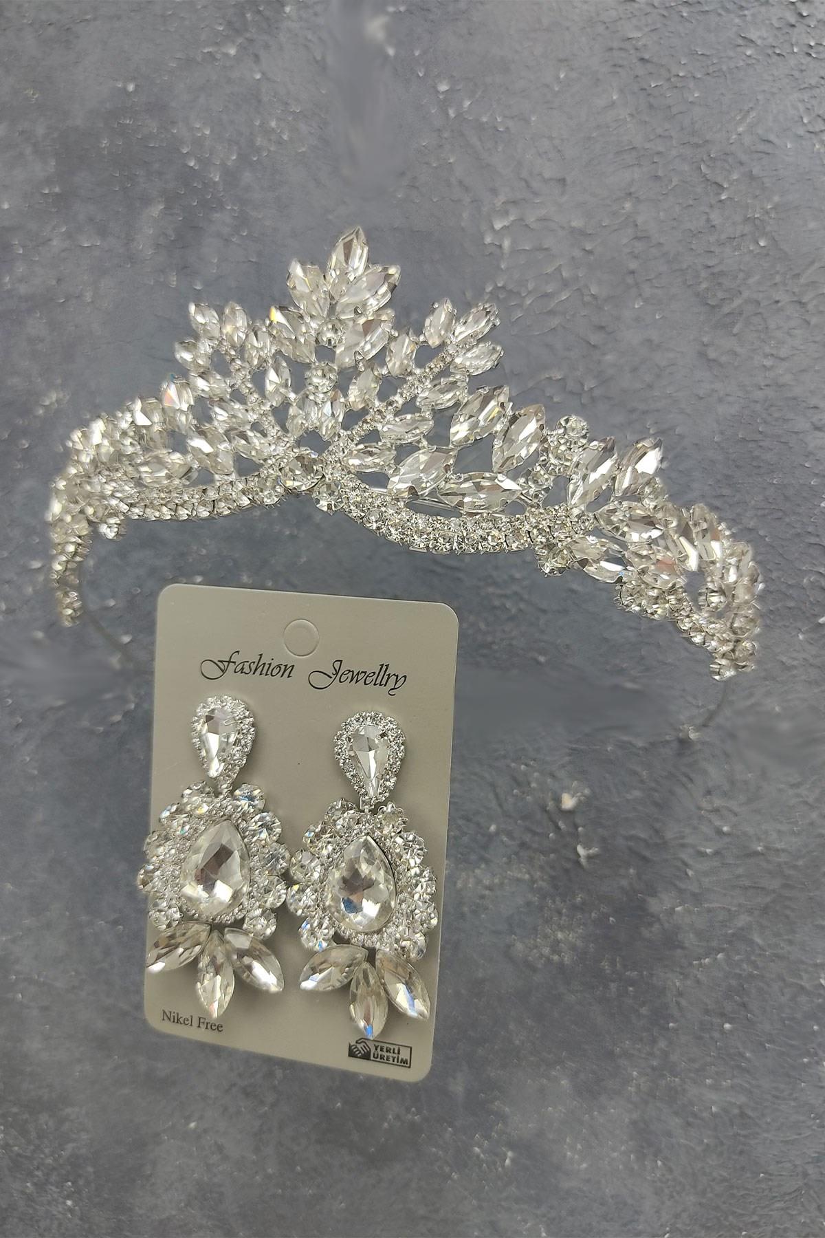 Wholesale Berlin Model Bridal Crown and Shuttle Drop Stone Earrings