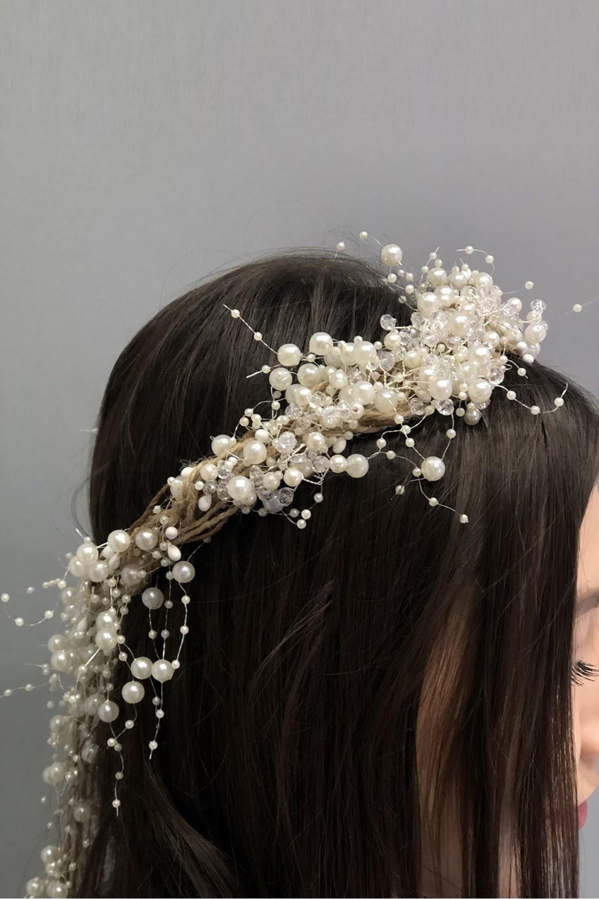 Wholesale White Pearl Crystal and Mesh Crown