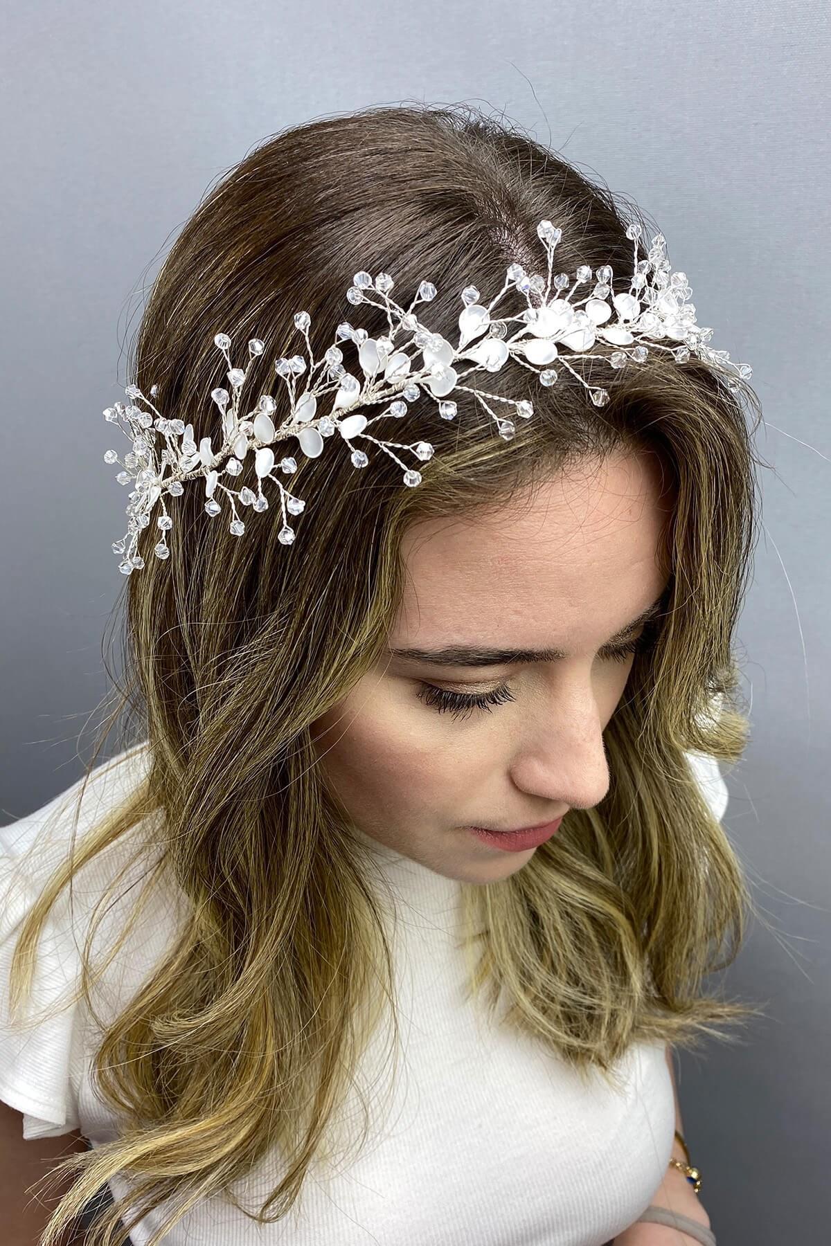 Wholesale White Enameled Spring Branch Hair Accessory