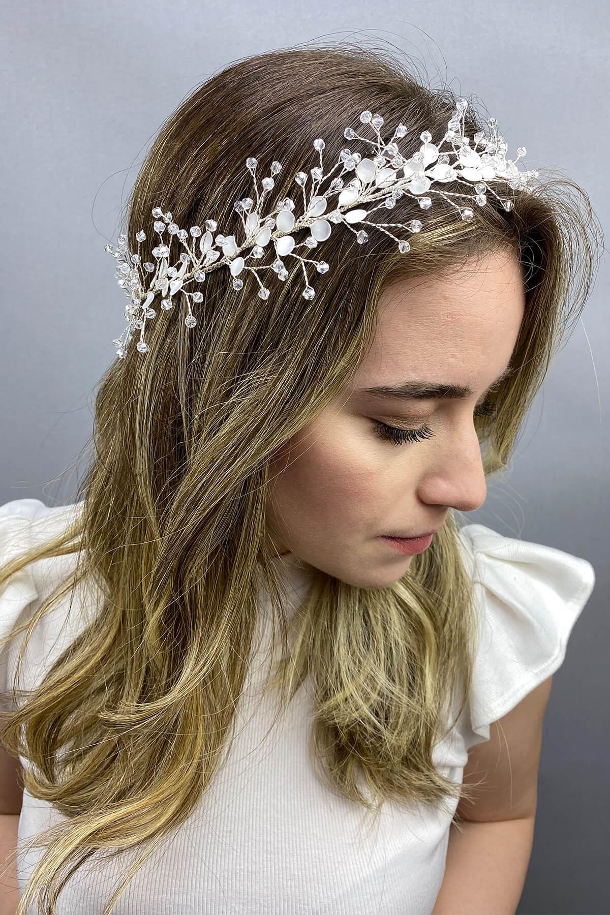 Wholesale White Enameled Spring Branch Hair Accessory