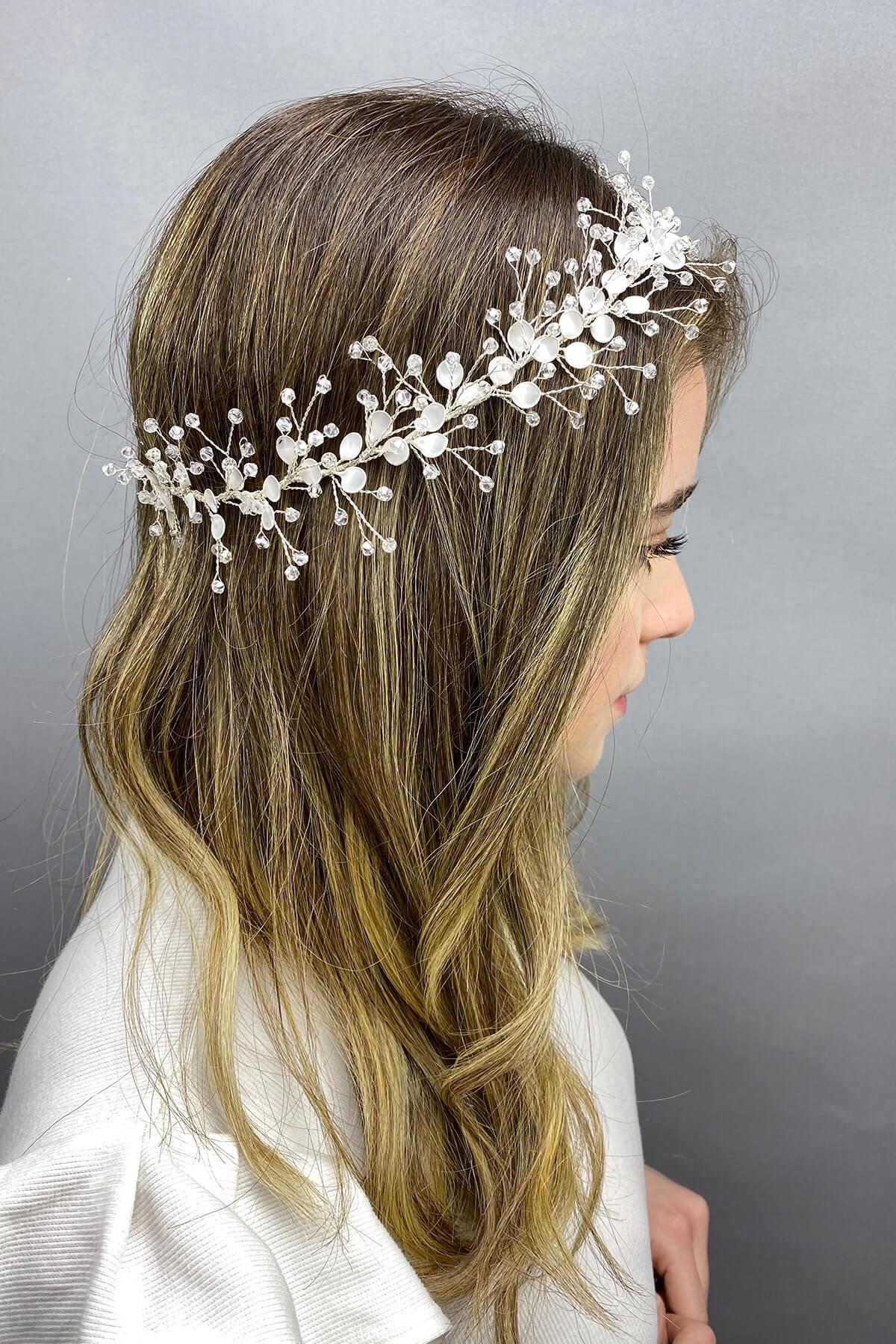 Wholesale White Enameled Spring Branch Hair Accessory