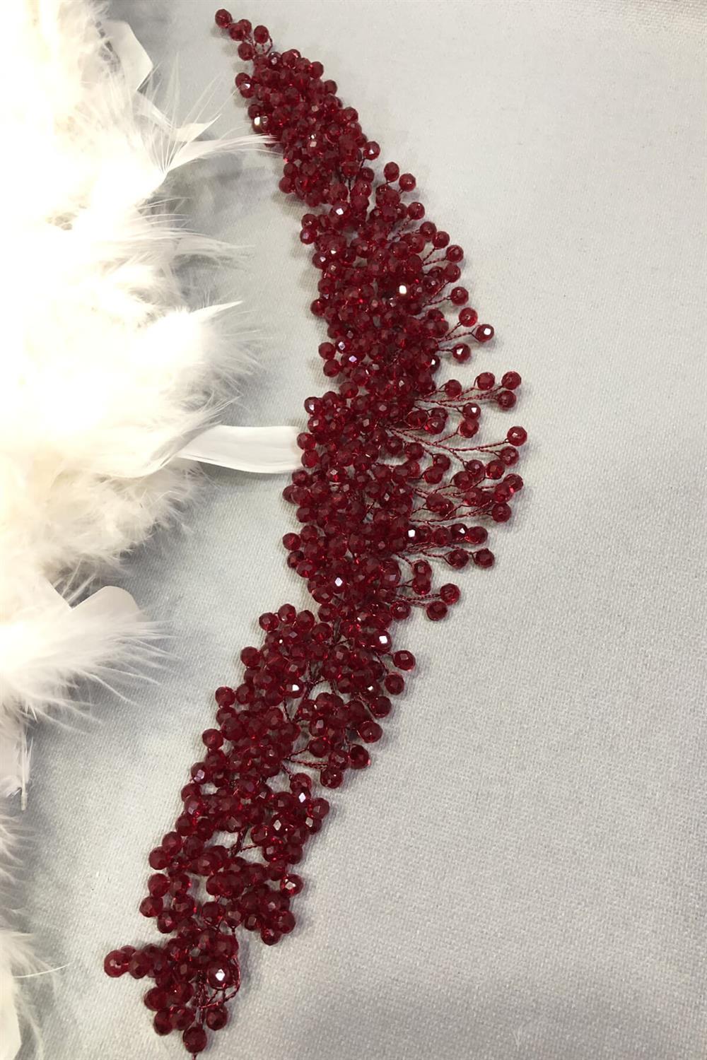 Toptan Bordo Belen Kristal Saç ve Türban Aksesuarı