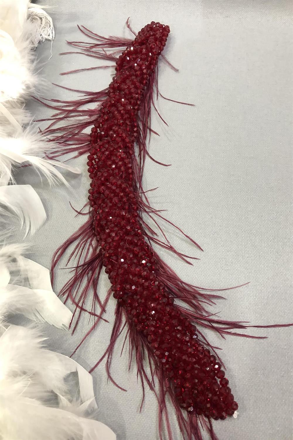 Toptan Bordo Berlin Kristal Tüylü Türban ve Saç Aksesuarı