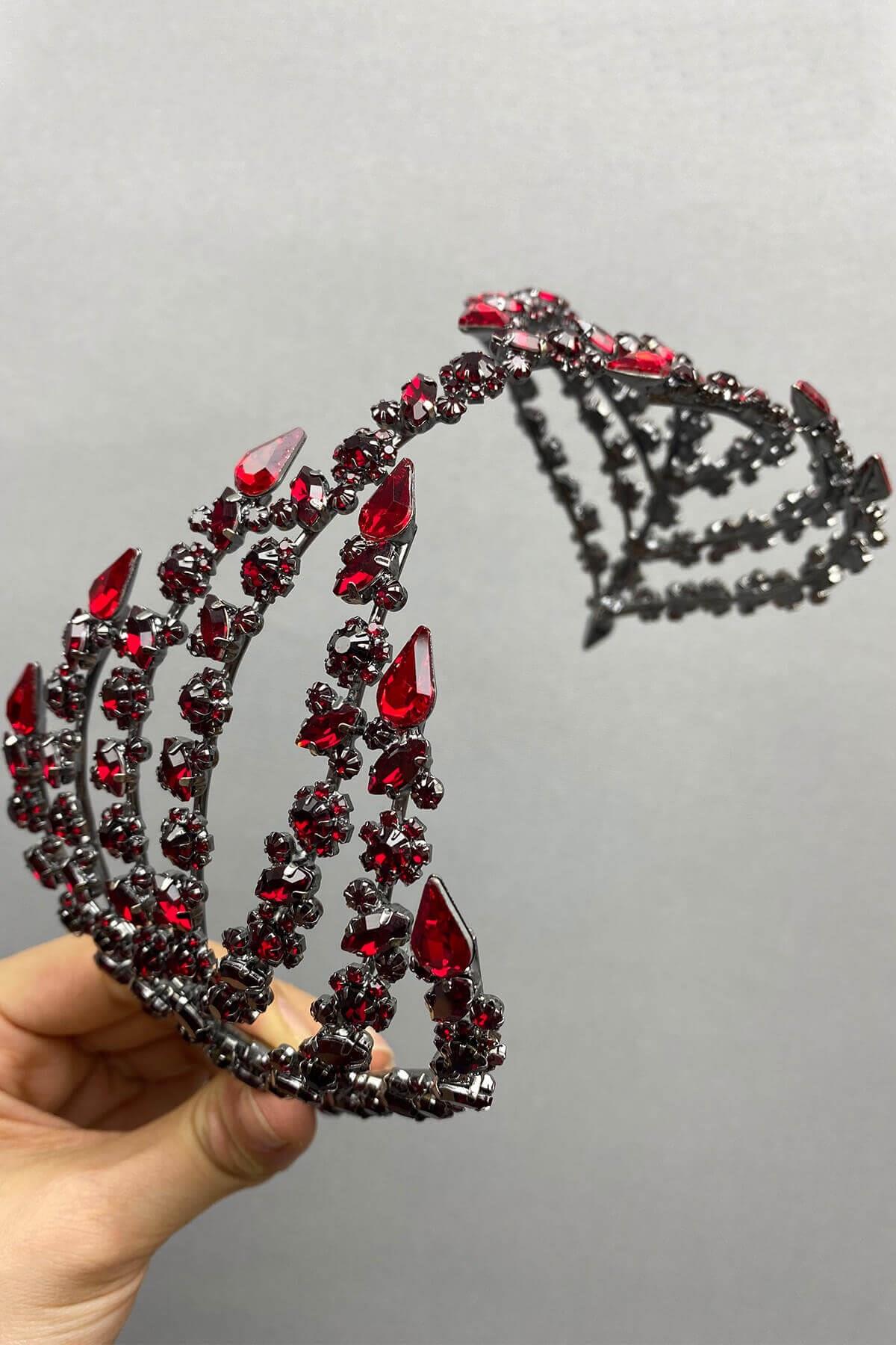 Toptan Bordo Çift Taraflı Helen Saç Aksesuarı Gelin Tacı