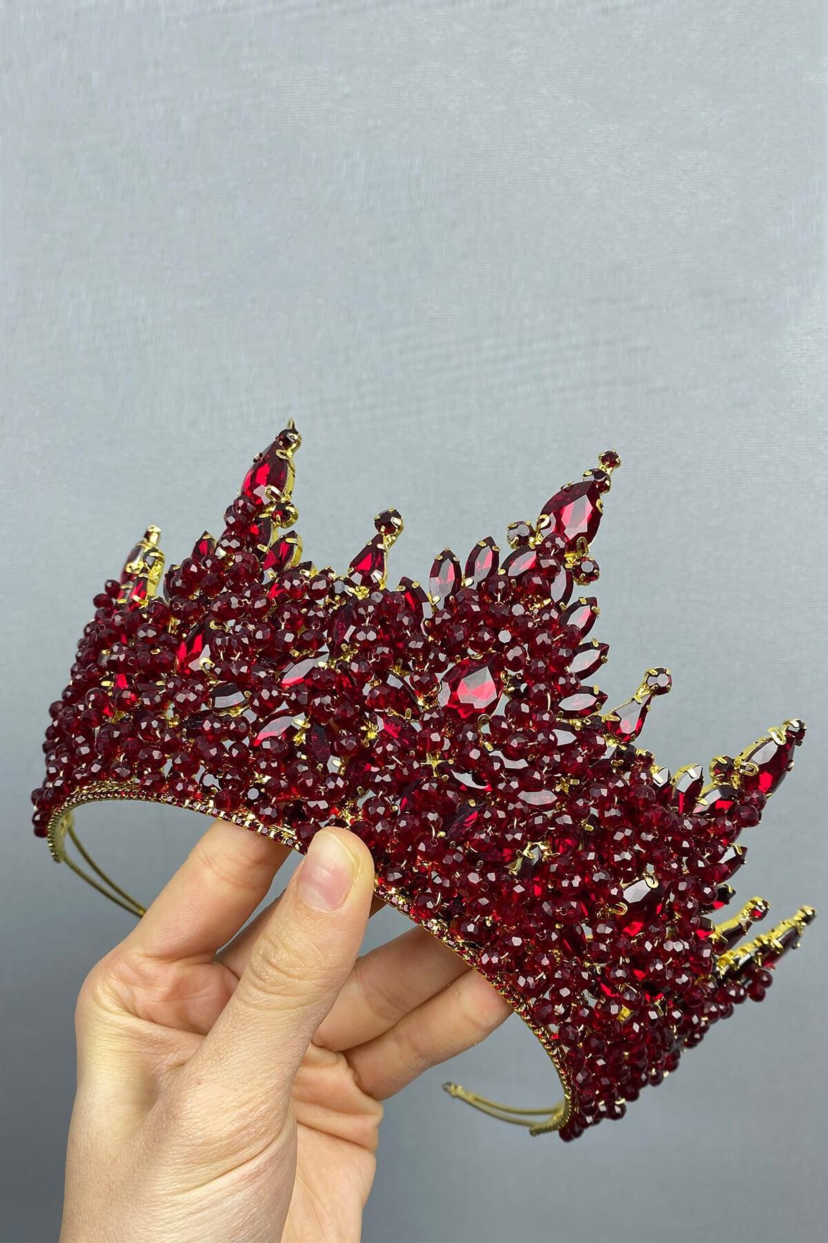 Toptan Bordo Gold Paris Model Gelin Kına Tacı