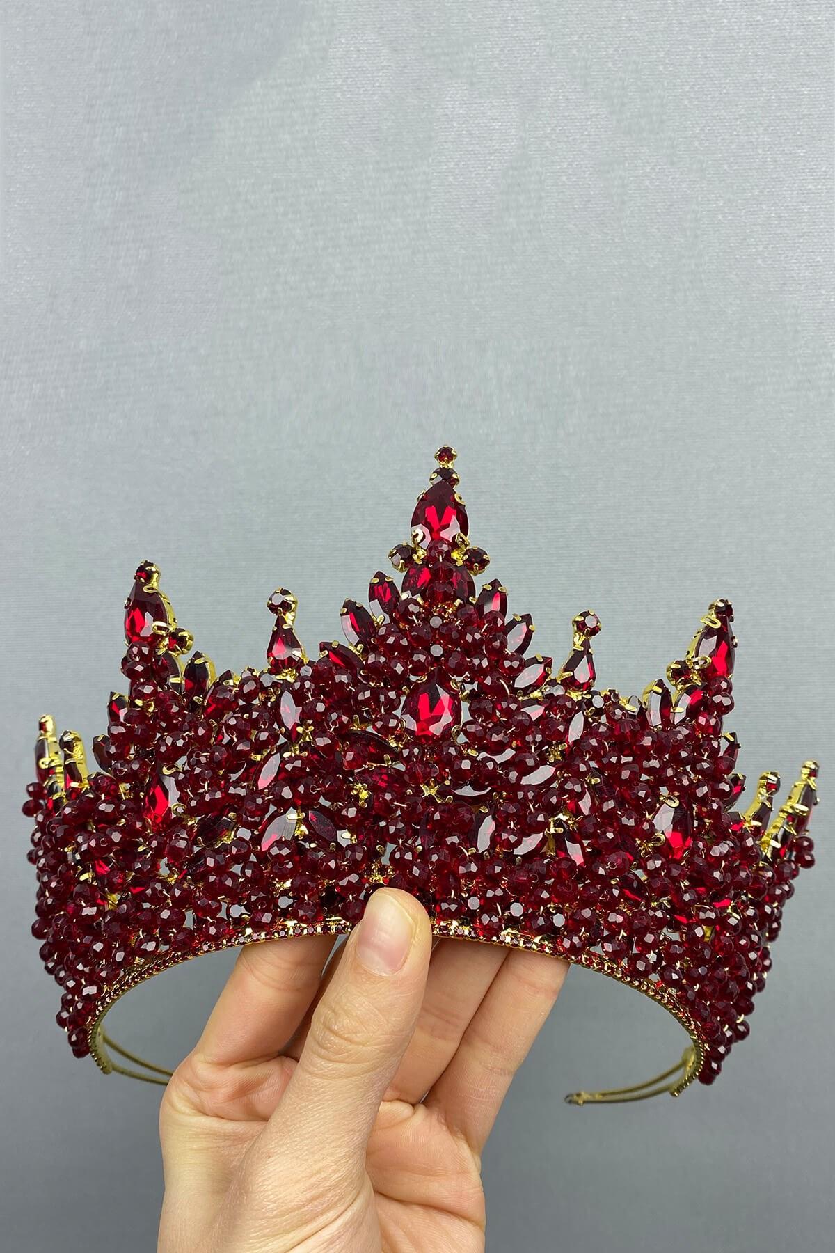 Toptan Bordo Gold Paris Model Gelin Kına Tacı