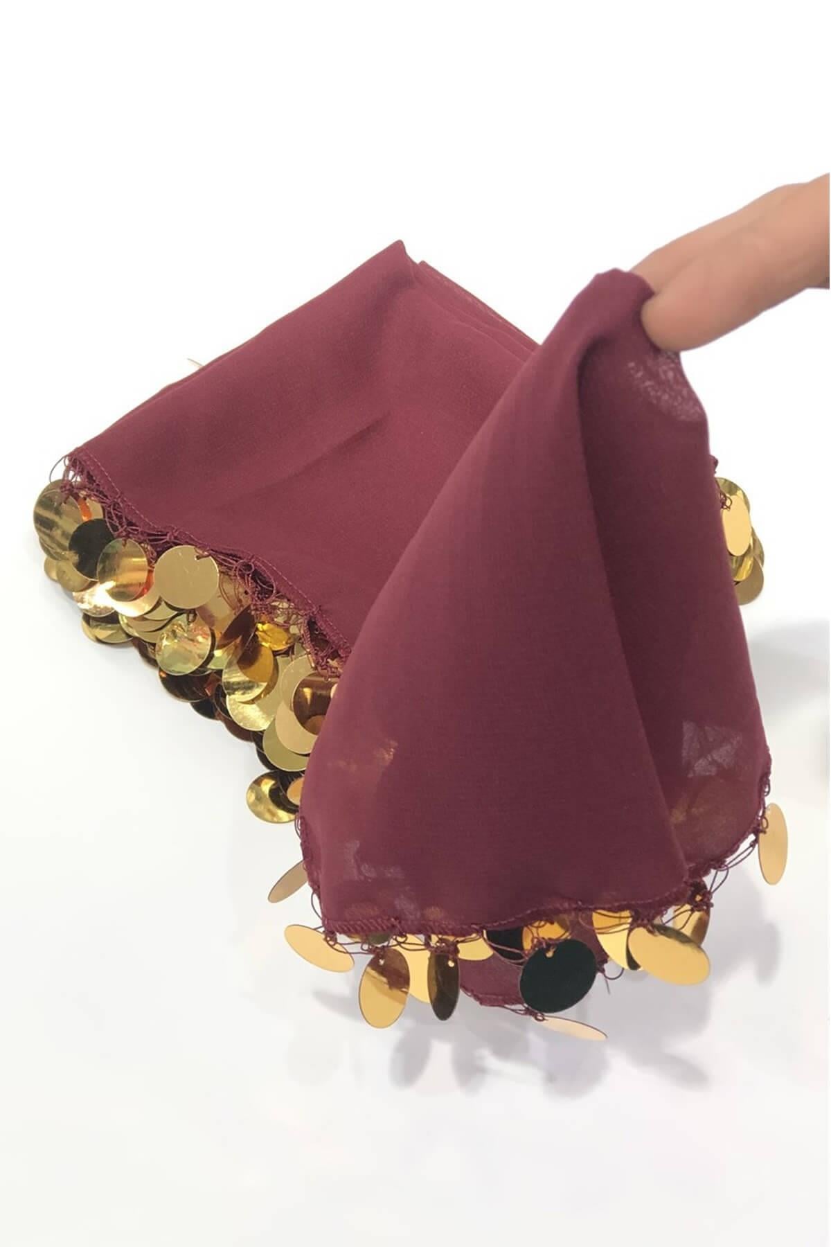 Wholesale Claret Red Luxury Sequined Halay Handkerchief