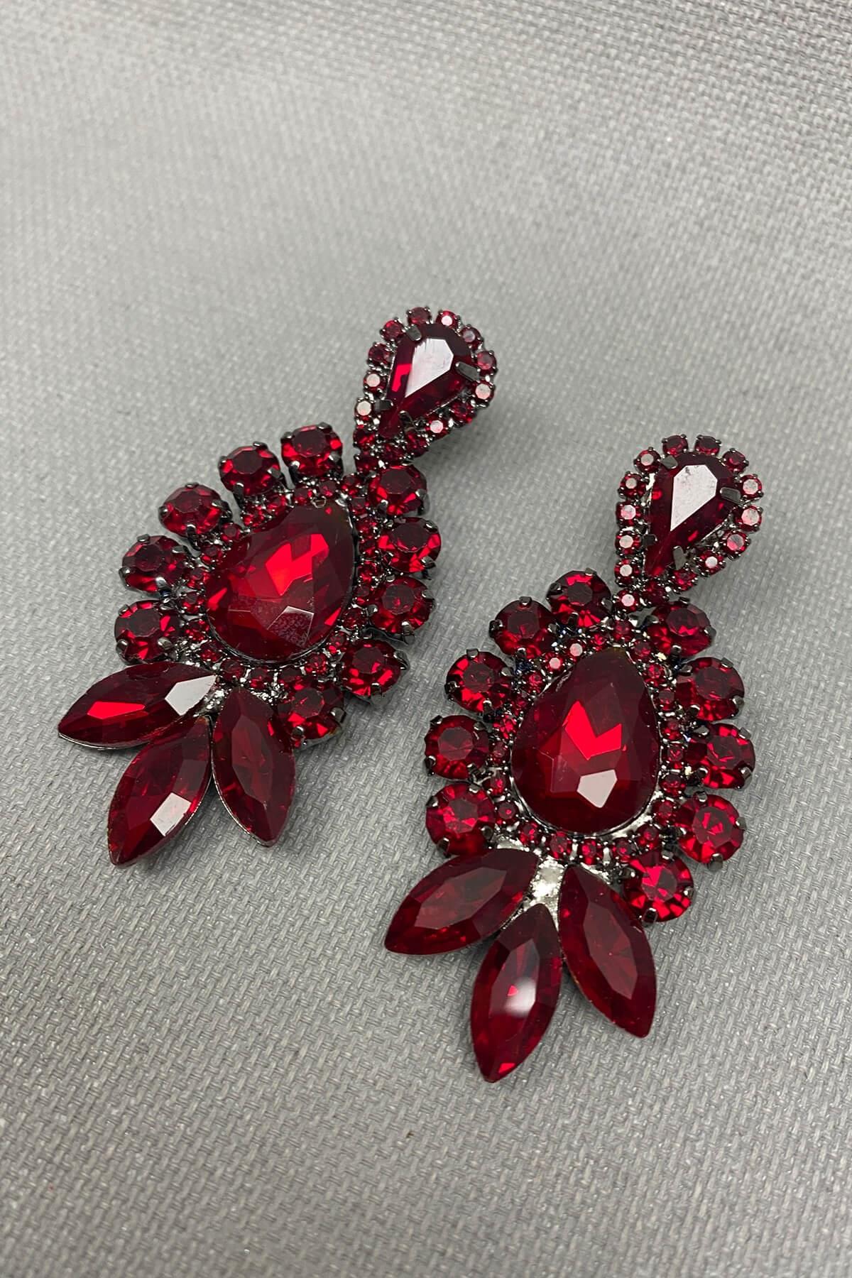 Toptan Bordo Subra Model Gelin Kına Tacı ve Küpe