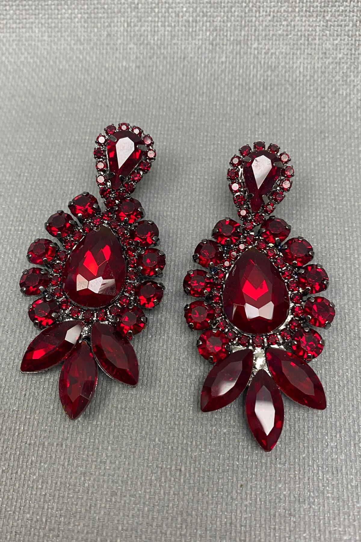 Toptan Bordo Subra Model Gelin Kına Tacı ve Küpe