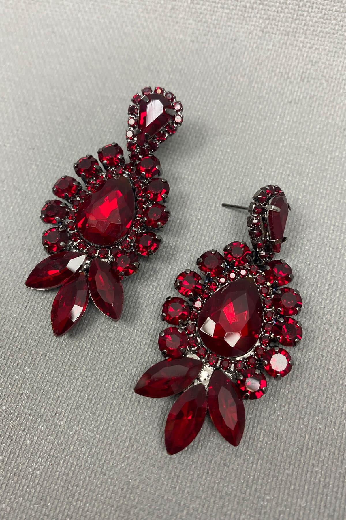Toptan Bordo Subra Model Gelin Kına Tacı ve Küpe