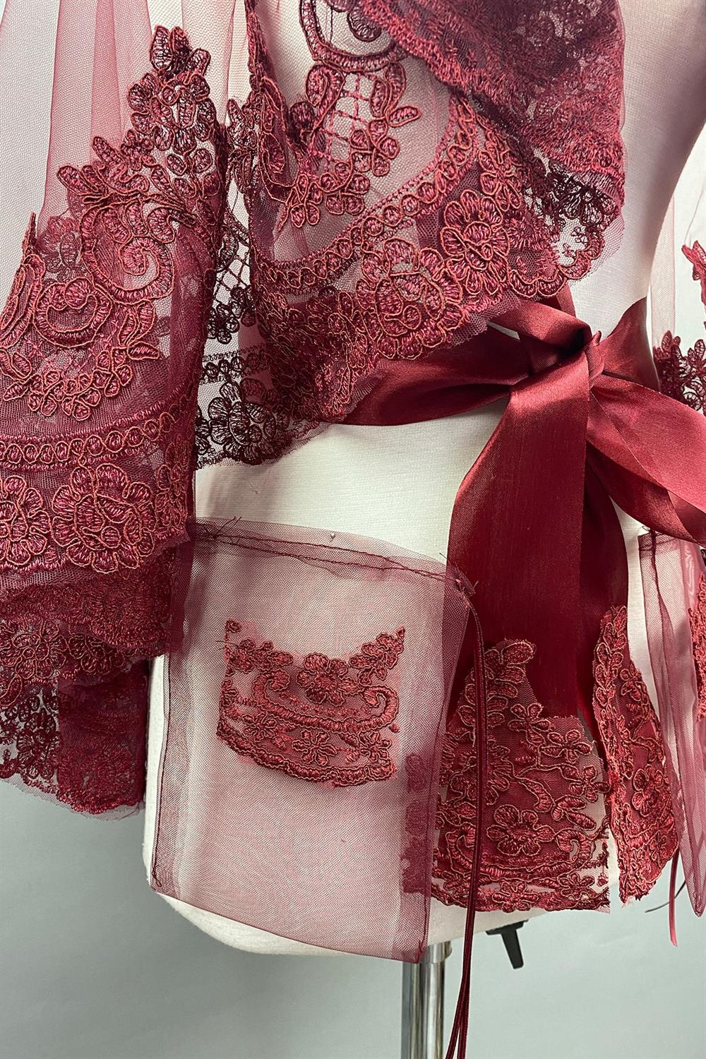 Wholesale Burgundy Sultan Model Bridal Henna Veil Face Cover