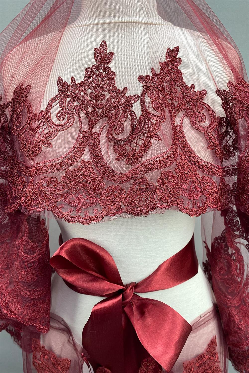 Wholesale Burgundy Sultan Model Bridal Henna Veil Face Cover