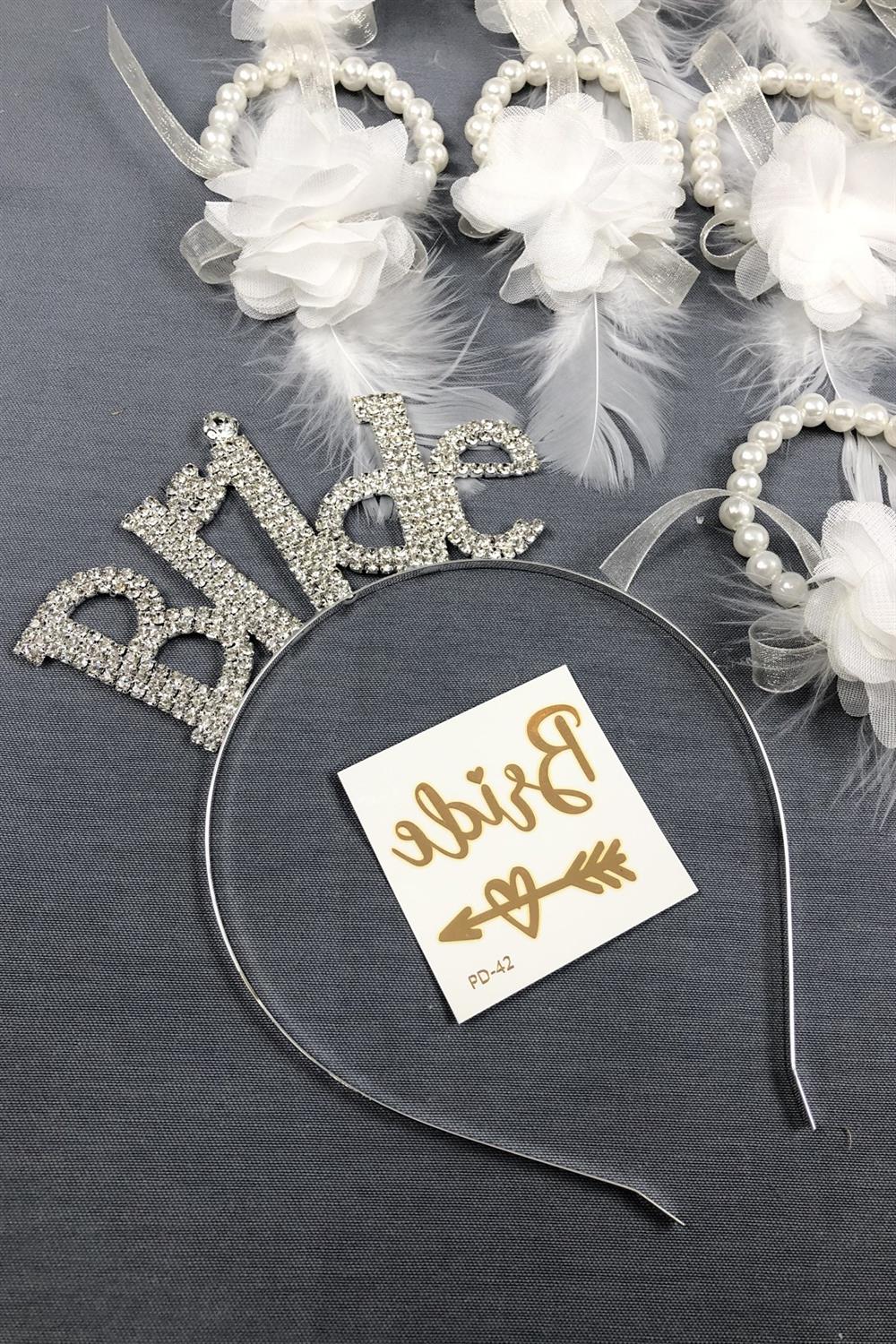 Toptan Bride Taç ve Beyaz Çiçekli Nedime Bileklik Seti