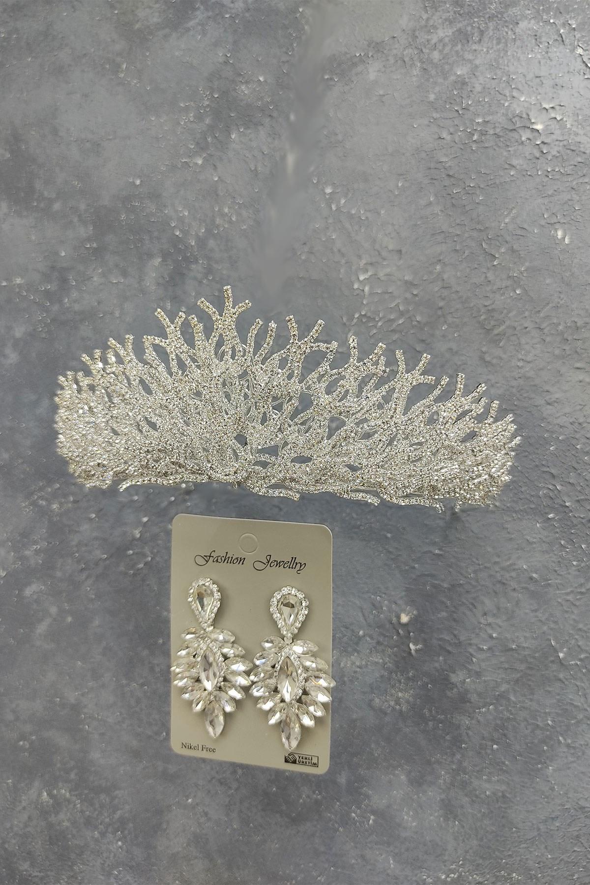 Wholesale Canis Model Bridal Crown and Drop Stone Earrings
