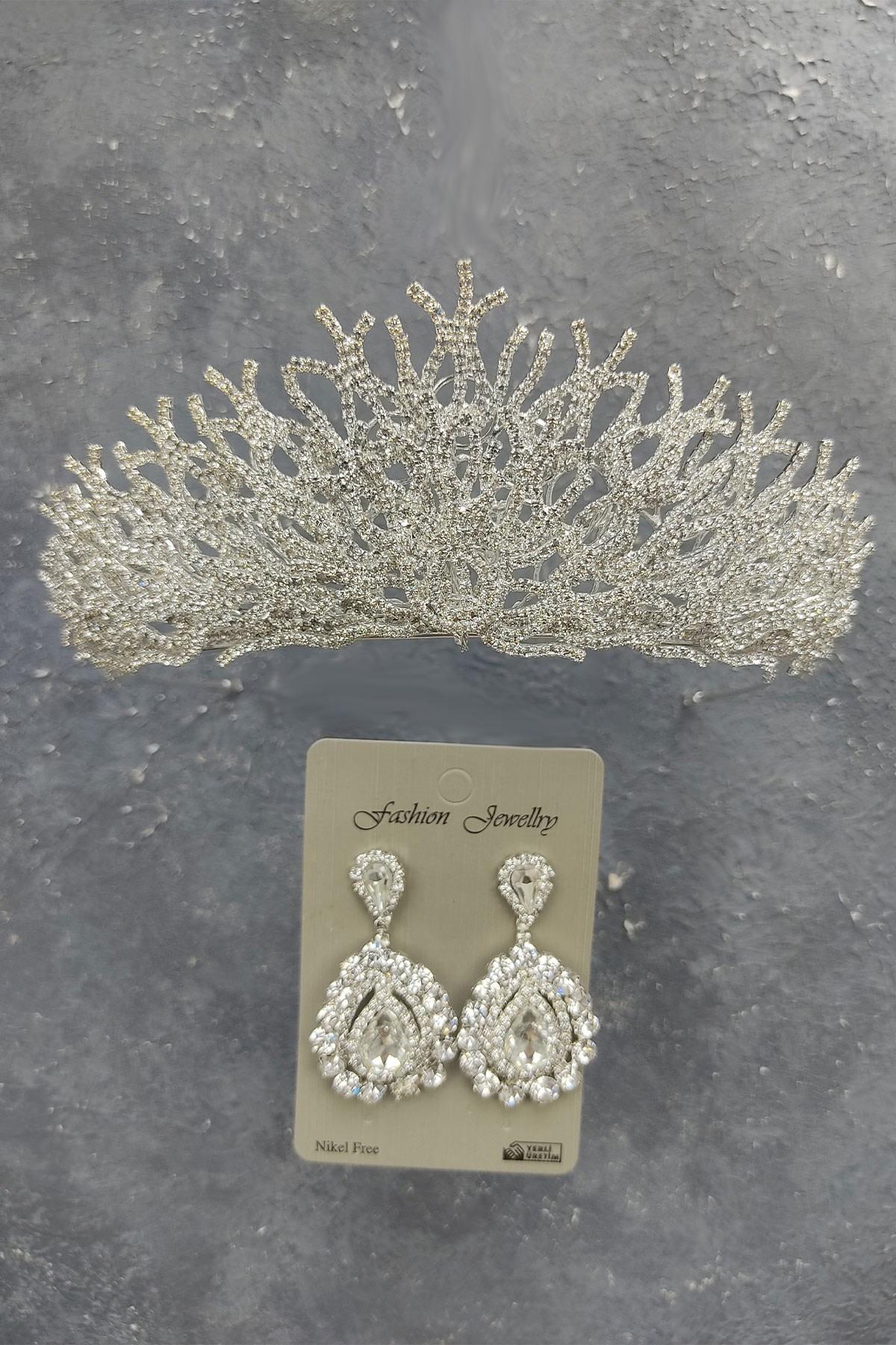 Wholesale Canis Model Bridal Crown and Shuttle Stone Earrings