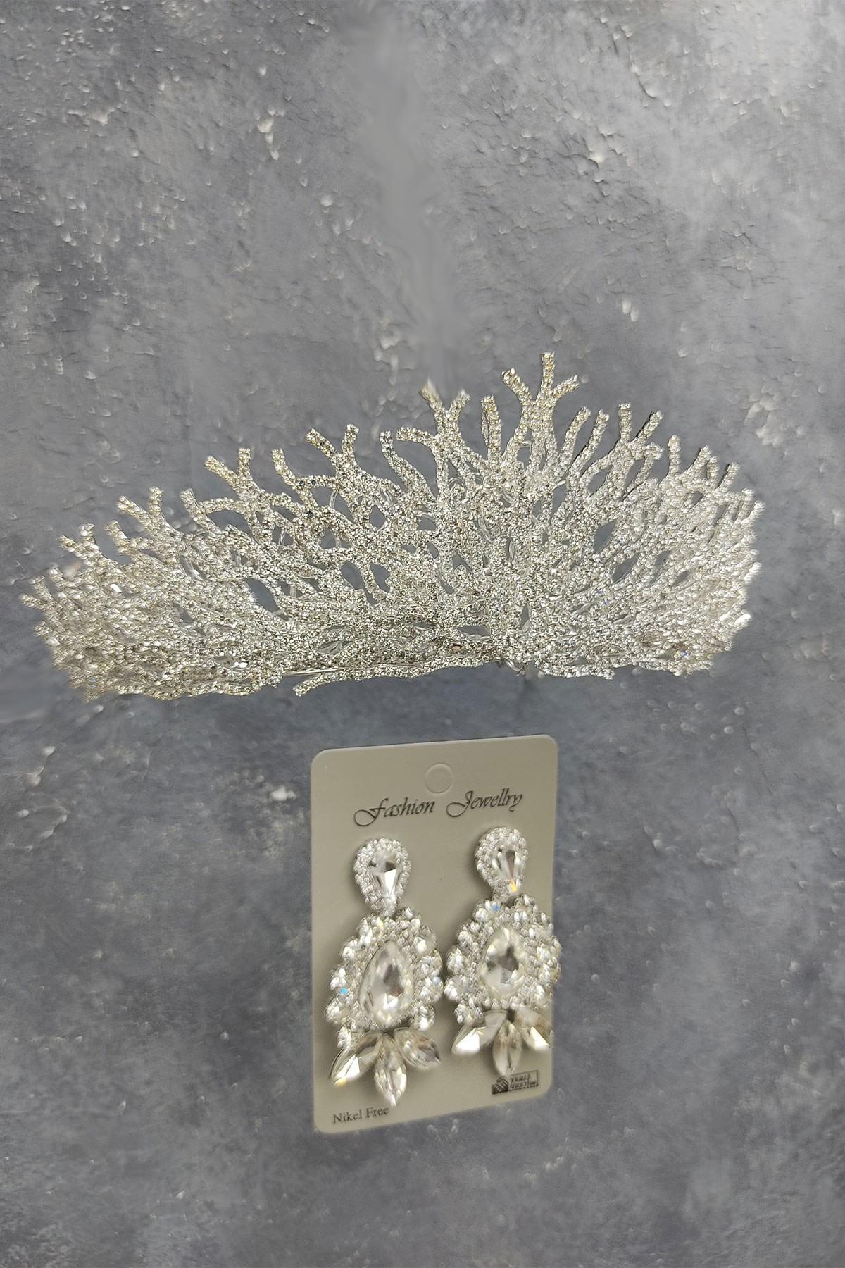 Wholesale Canis Model Bridal Crown and Shuttle Drop Stone Earrings