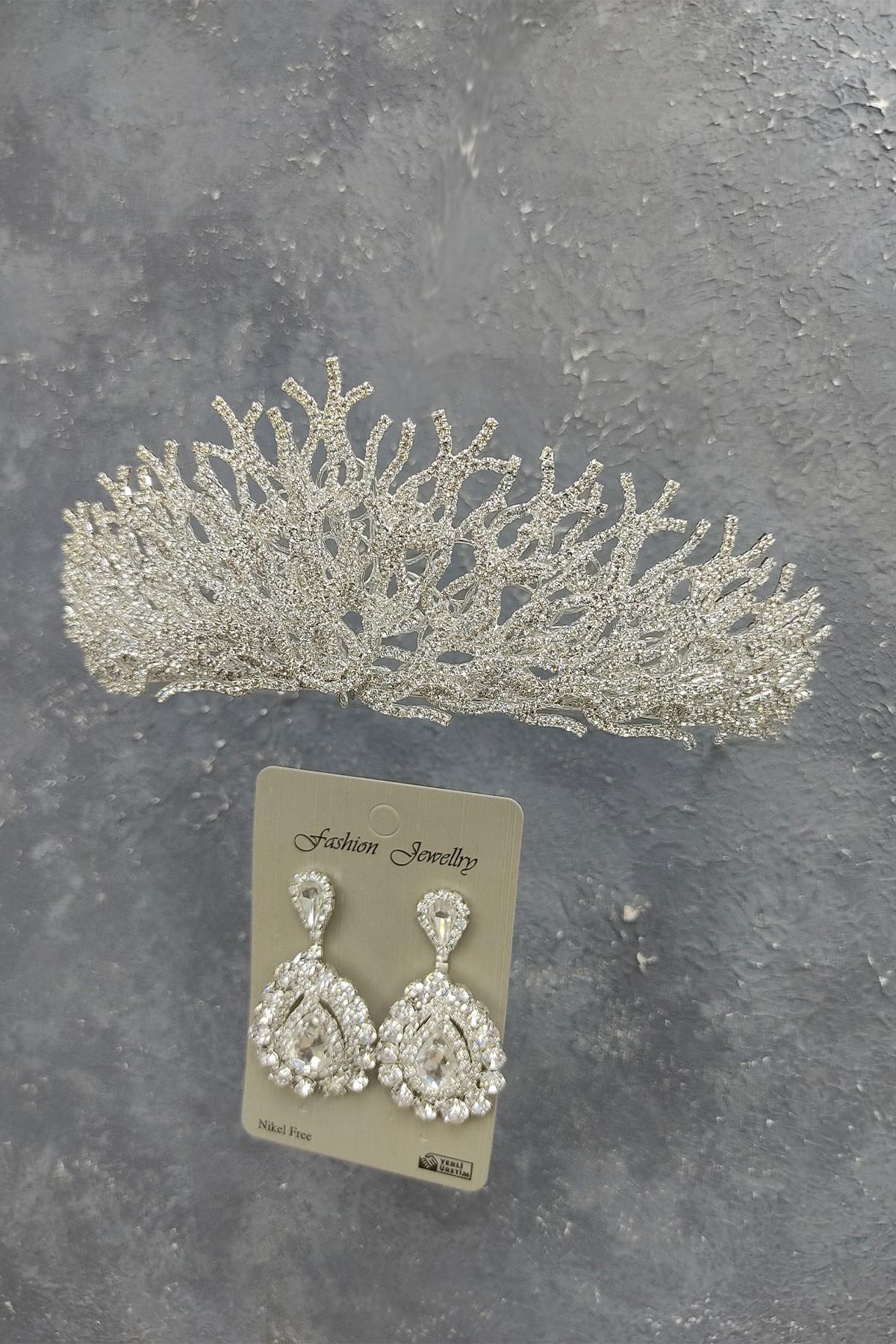 Wholesale Canis Model Bridal Crown and Shuttle Stone Earrings