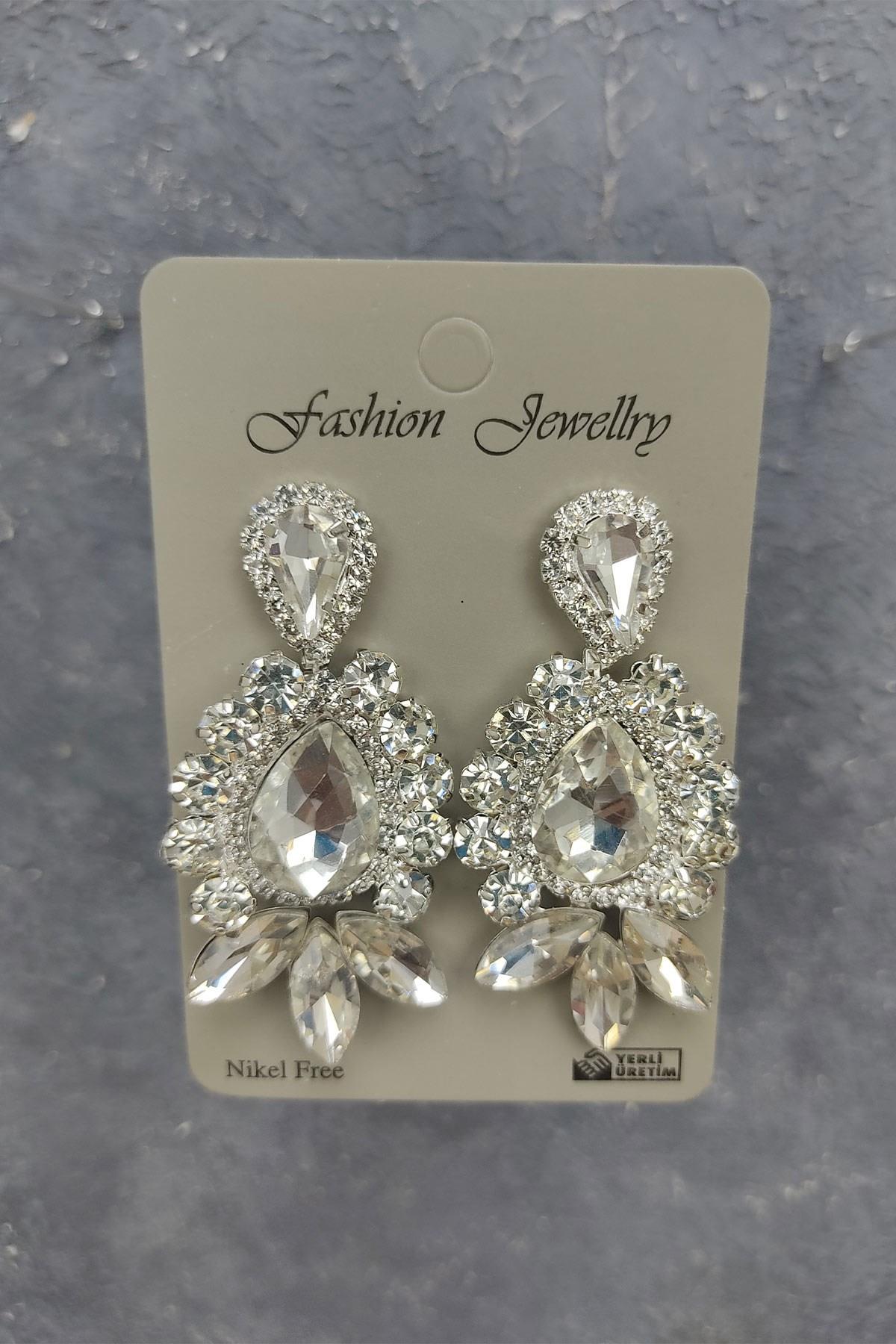 Wholesale Canis Model Bridal Crown and Shuttle Drop Stone Earrings