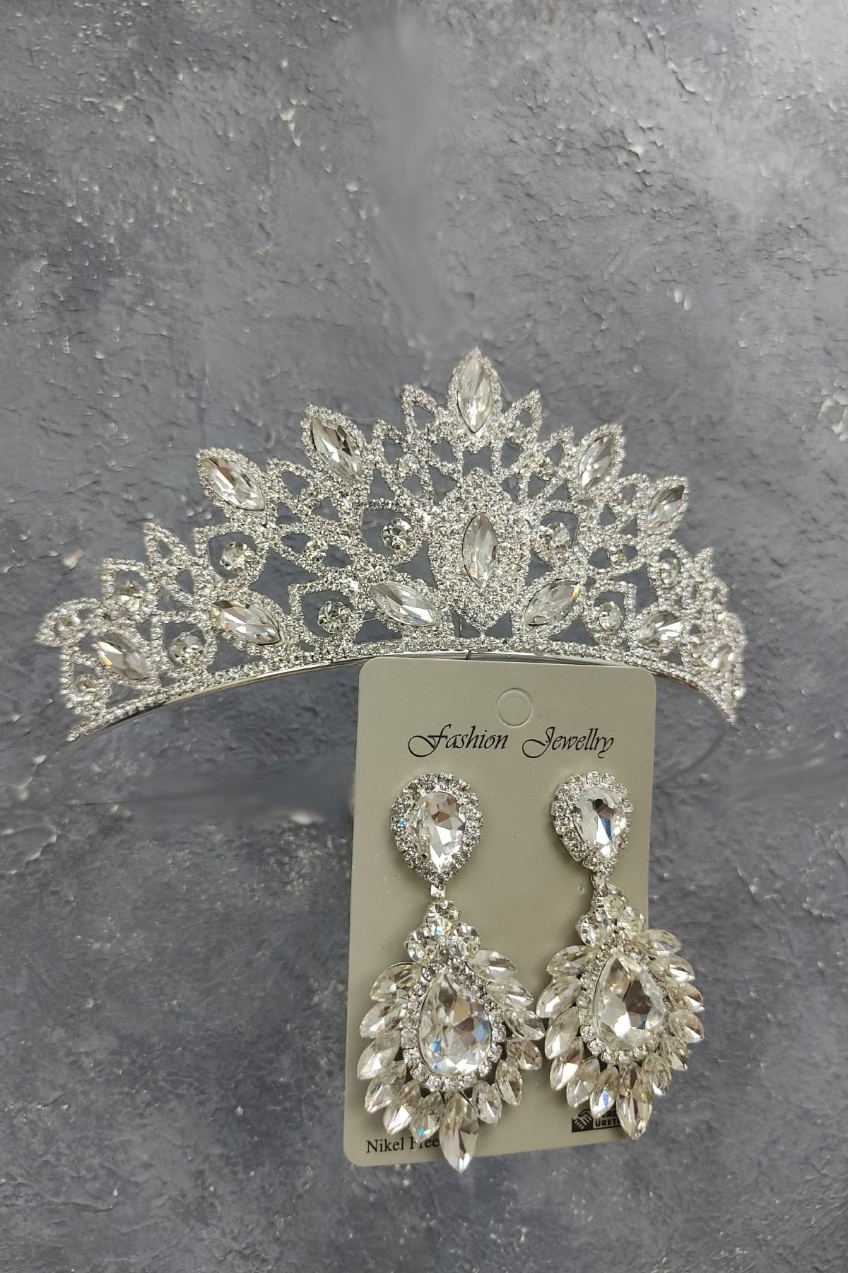 Wholesale Heaven Model Bridal Crown and Drop Stone Earrings
