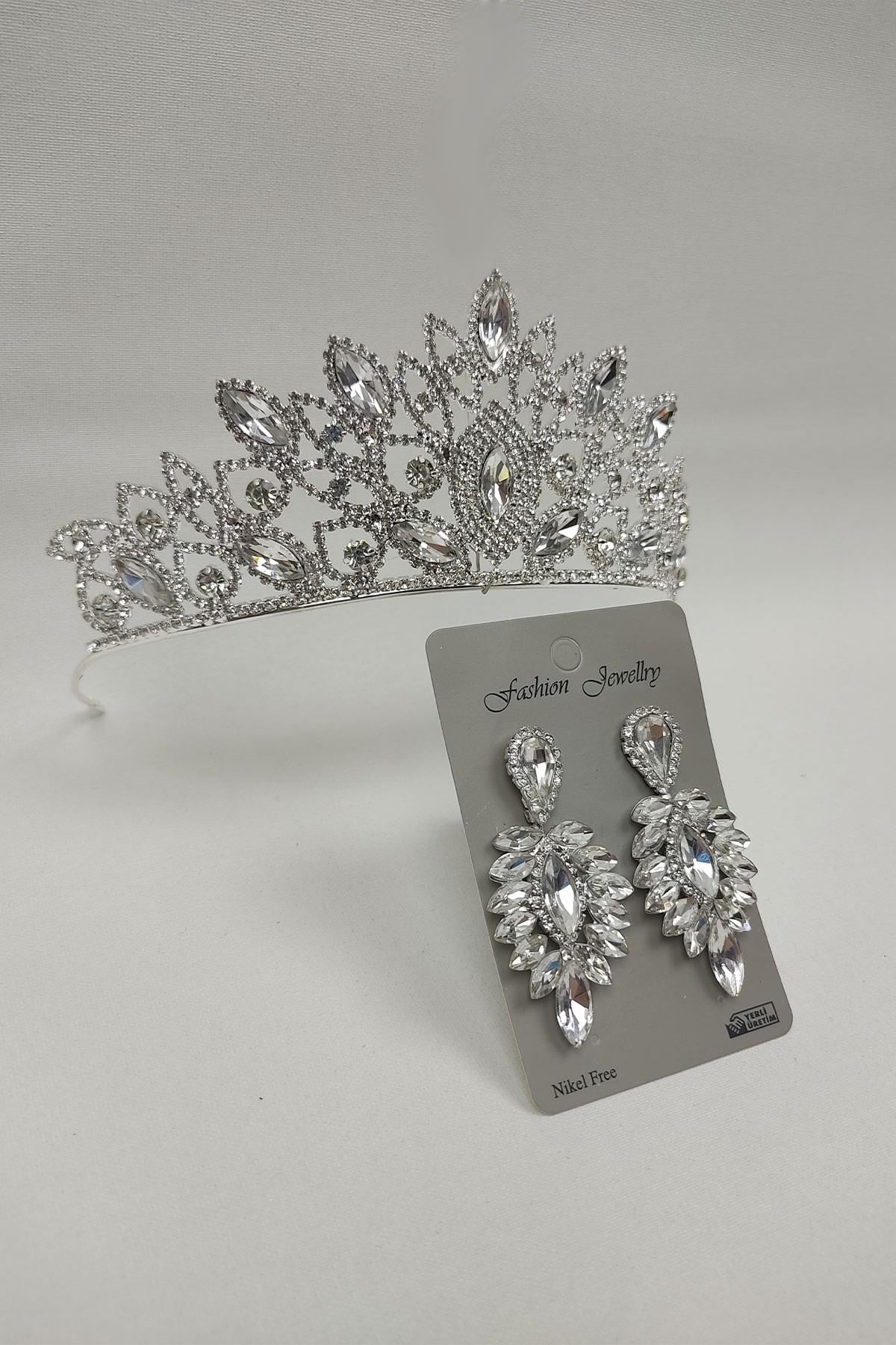 Wholesale Heaven Model Bridal Crown and Drop Stone Earrings
