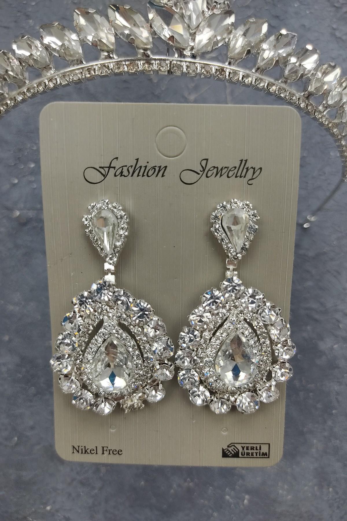 Wholesale Ece Model Bridal Crown and Shuttle Stone Earrings