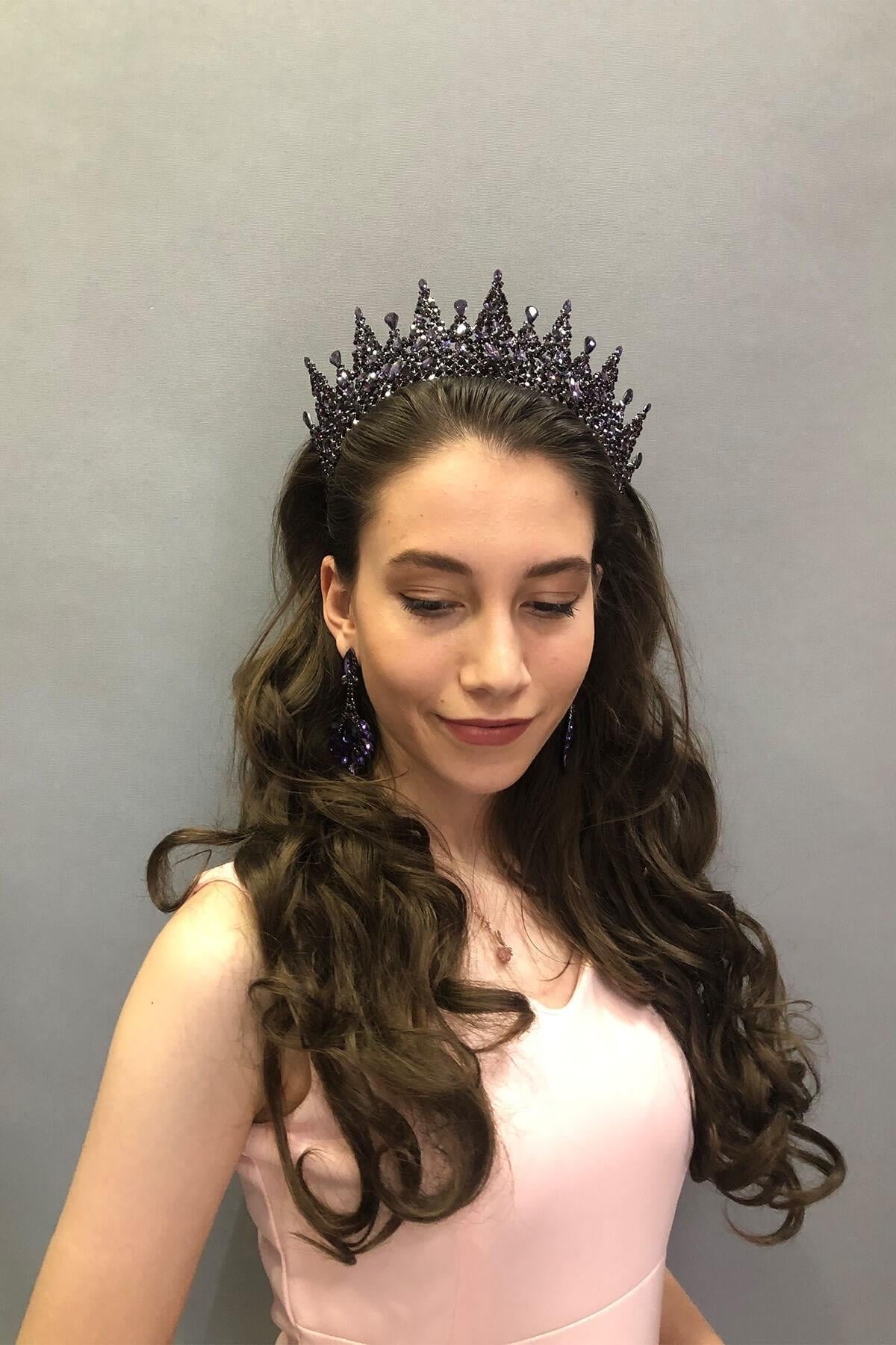 Wholesale Gatria Model Purple Bridal Henna Crown and Earrings