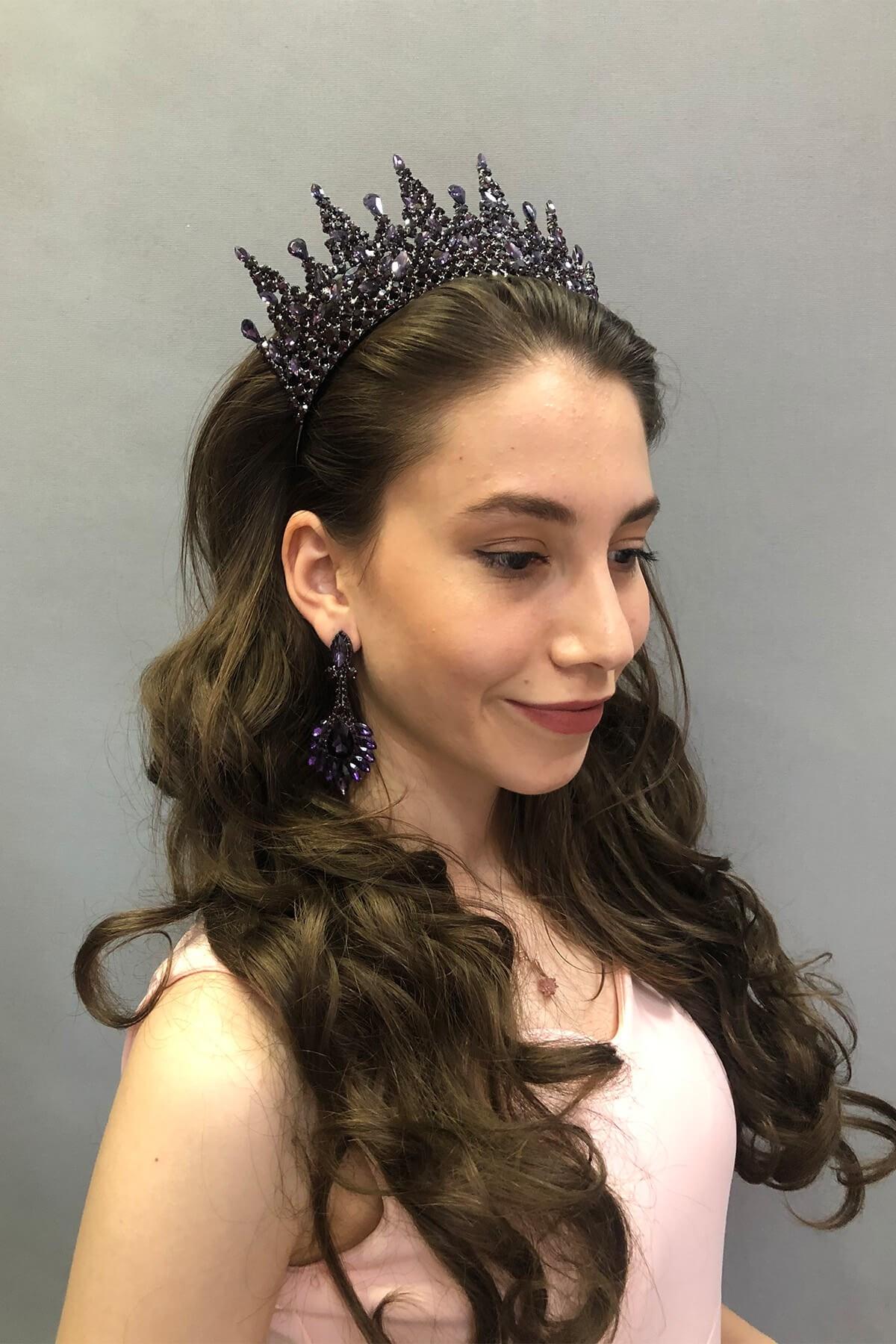 Wholesale Gatria Model Purple Bridal Henna Crown and Earrings