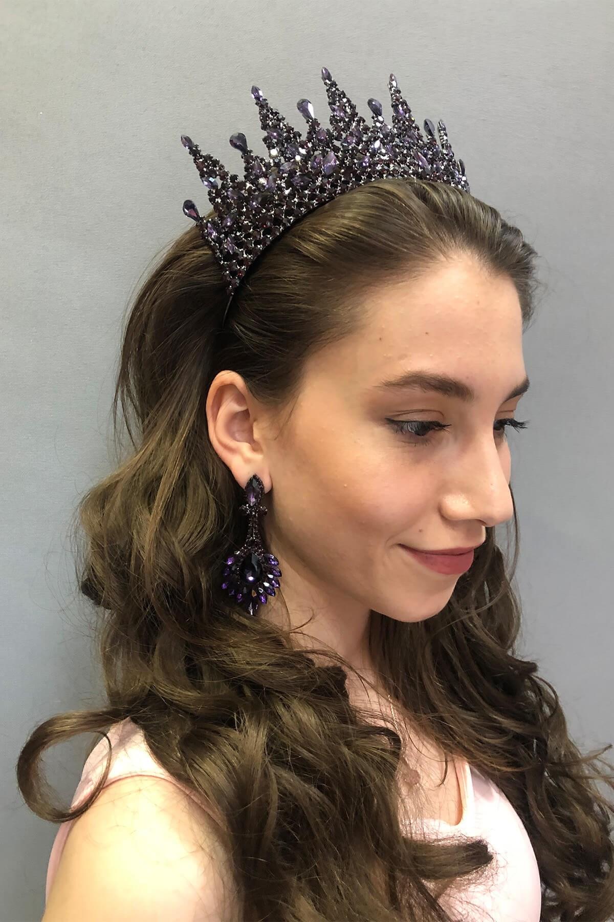 Wholesale Gatria Model Purple Bridal Henna Crown and Earrings