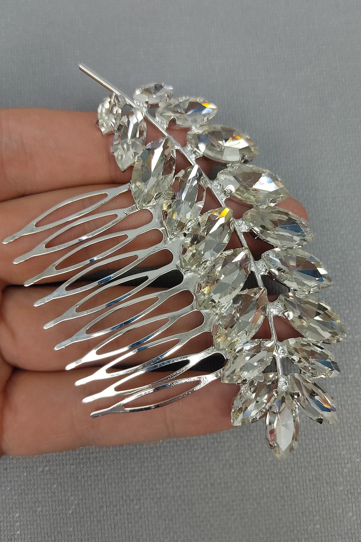 Toptan Gelin Saç Tokası Kristal Taşlı Taraklı 1 Adet