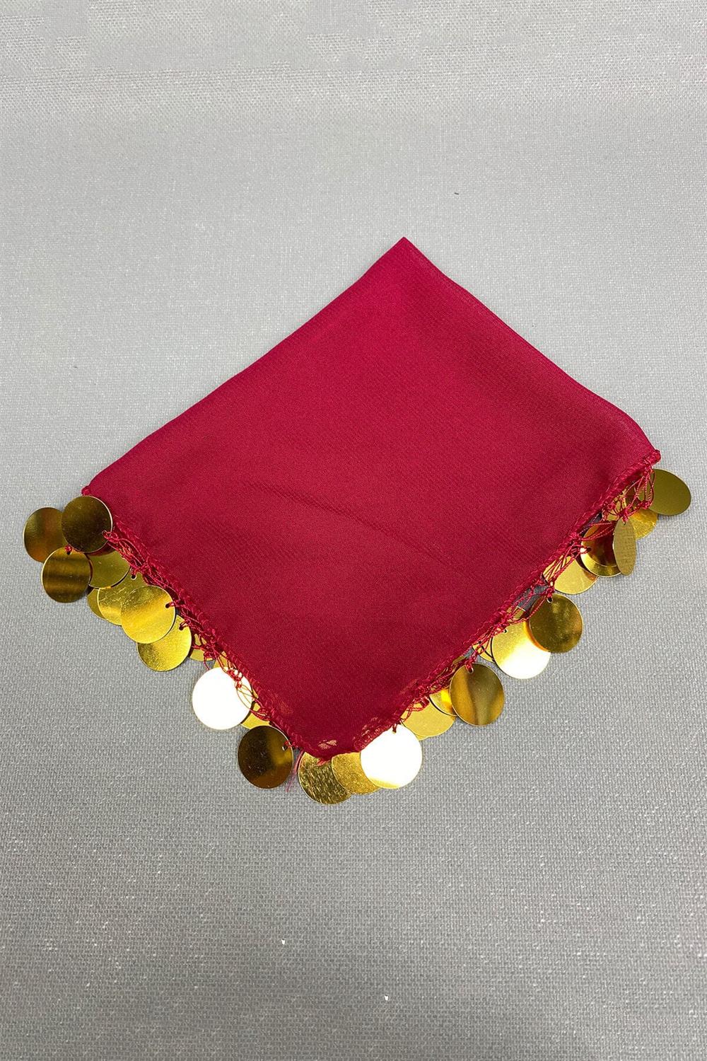 Toptan Gold Pul İşlemeli Lüx Halay Mendili 5 Adet Bordo