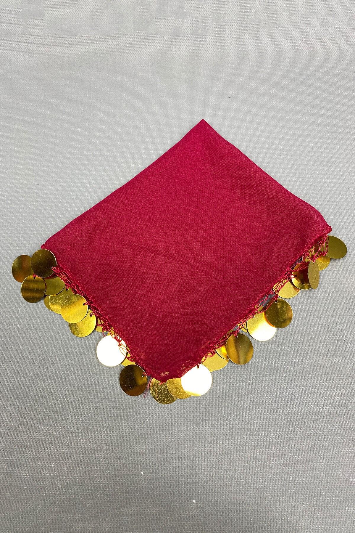 Toptan Gold Pul İşlemeli Lüx Halay Mendili 1 Adet Bordo