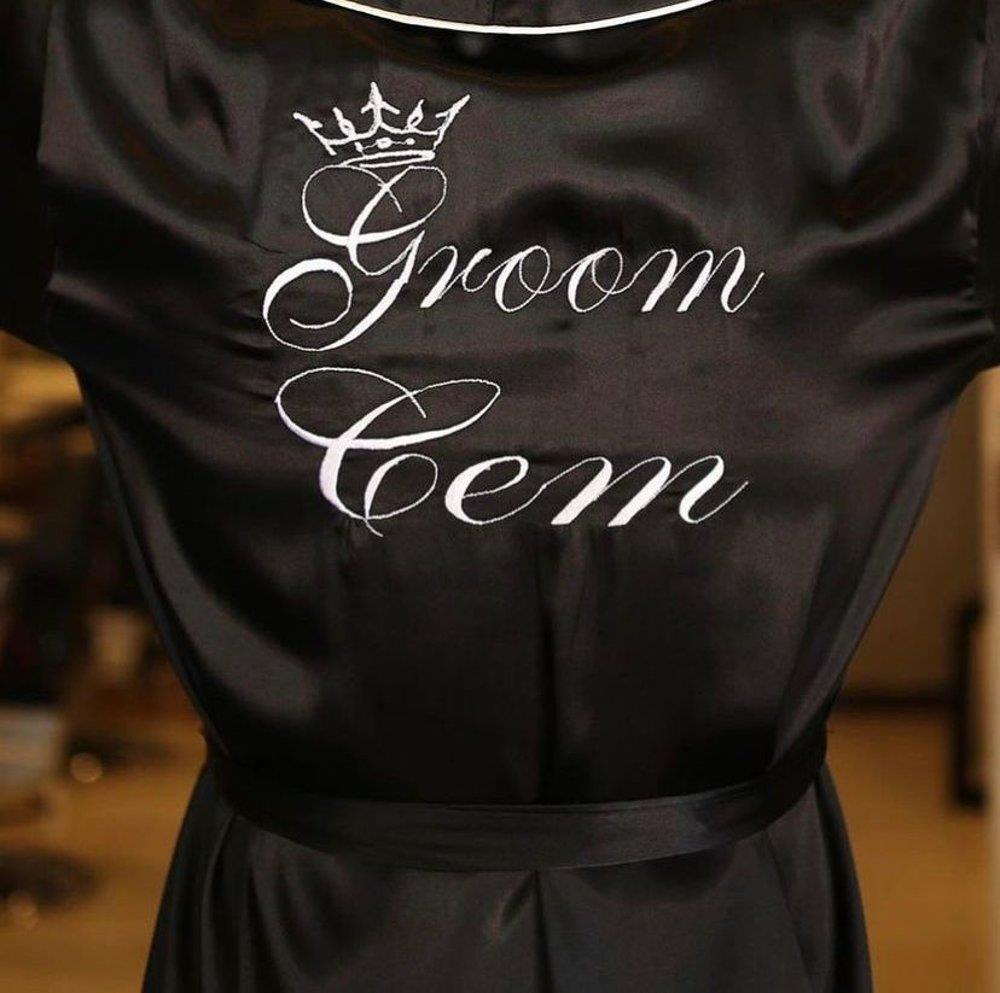 Toptan Groom Nakışlı Saten Damat Sabahlık Seti