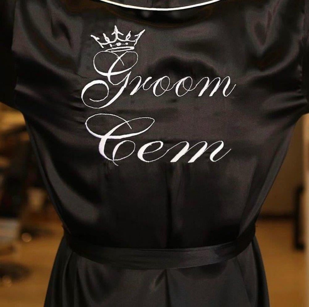 Toptan Groom Nakışlı Saten Damat Sabahlık Seti