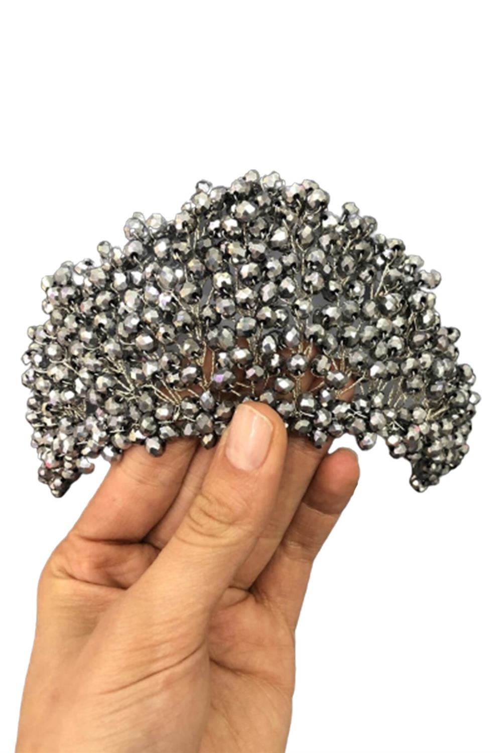 الجملة فضة كريستال مطرز الزفاف وتاج الحناء