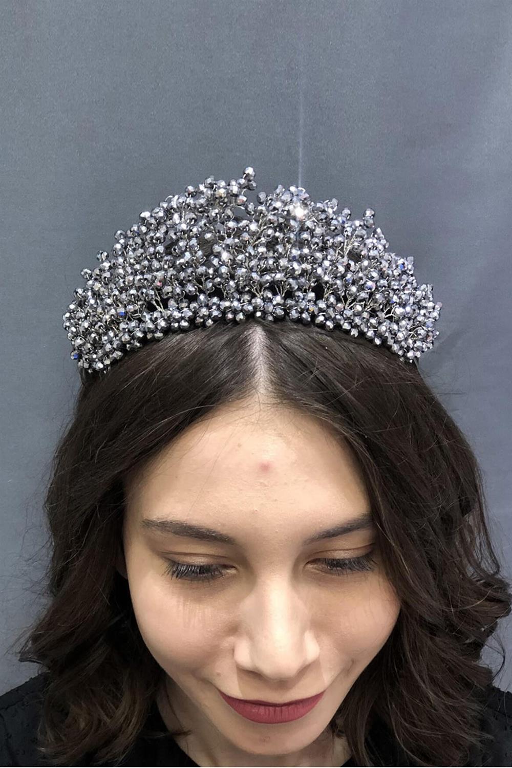 الجملة فضة كريستال مطرز الزفاف وتاج الحناء