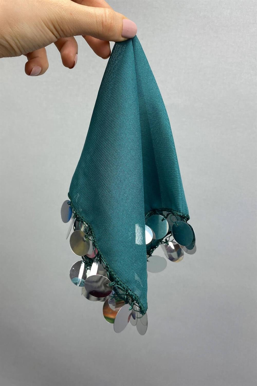 Wholesale Silver Sequined Luxury Halay Handkerchief 5 Pieces Green