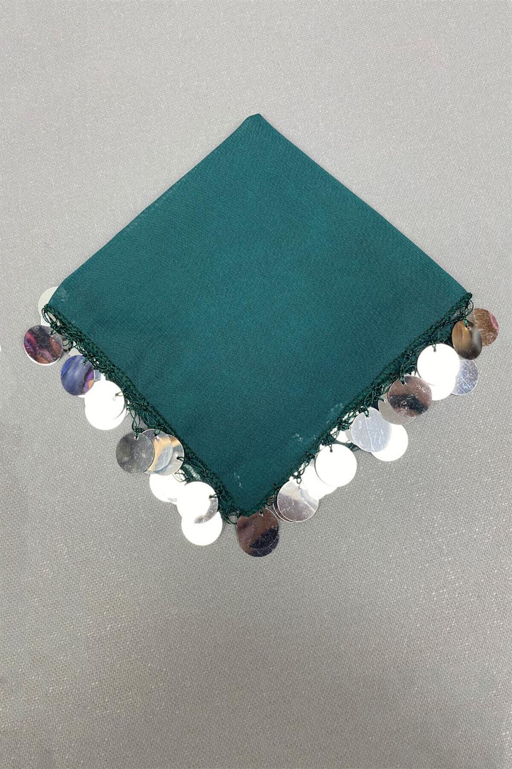 Wholesale Silver Sequined Luxury Halay Handkerchief 5 Pieces Green