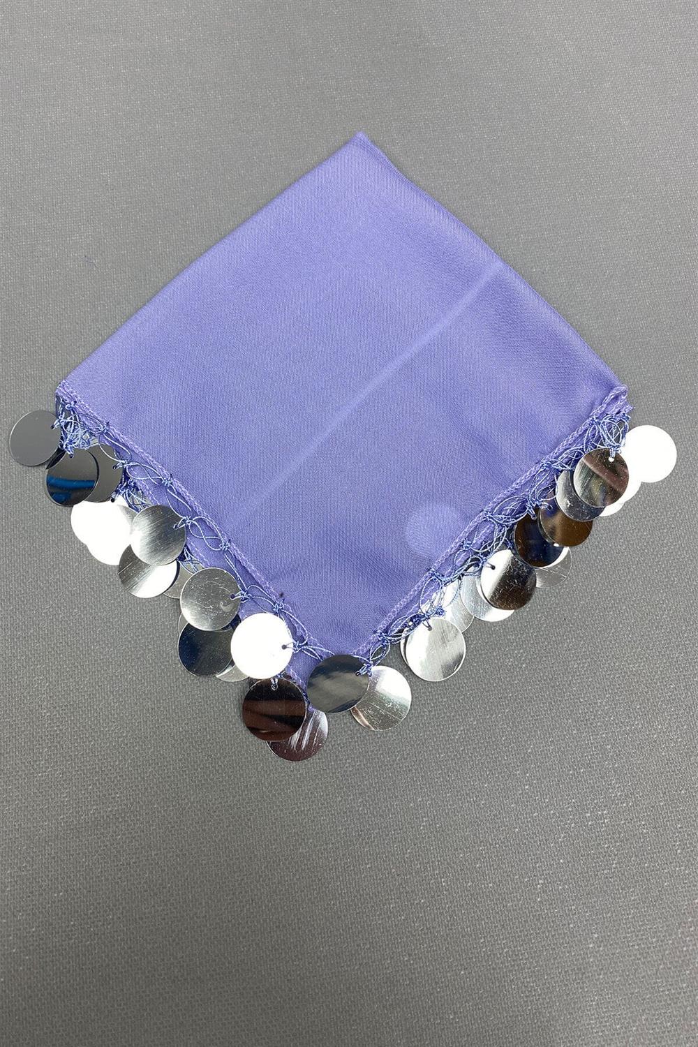 Toptan Gümüş Pullu Lüx Halay Mendili 5 Adet Lila