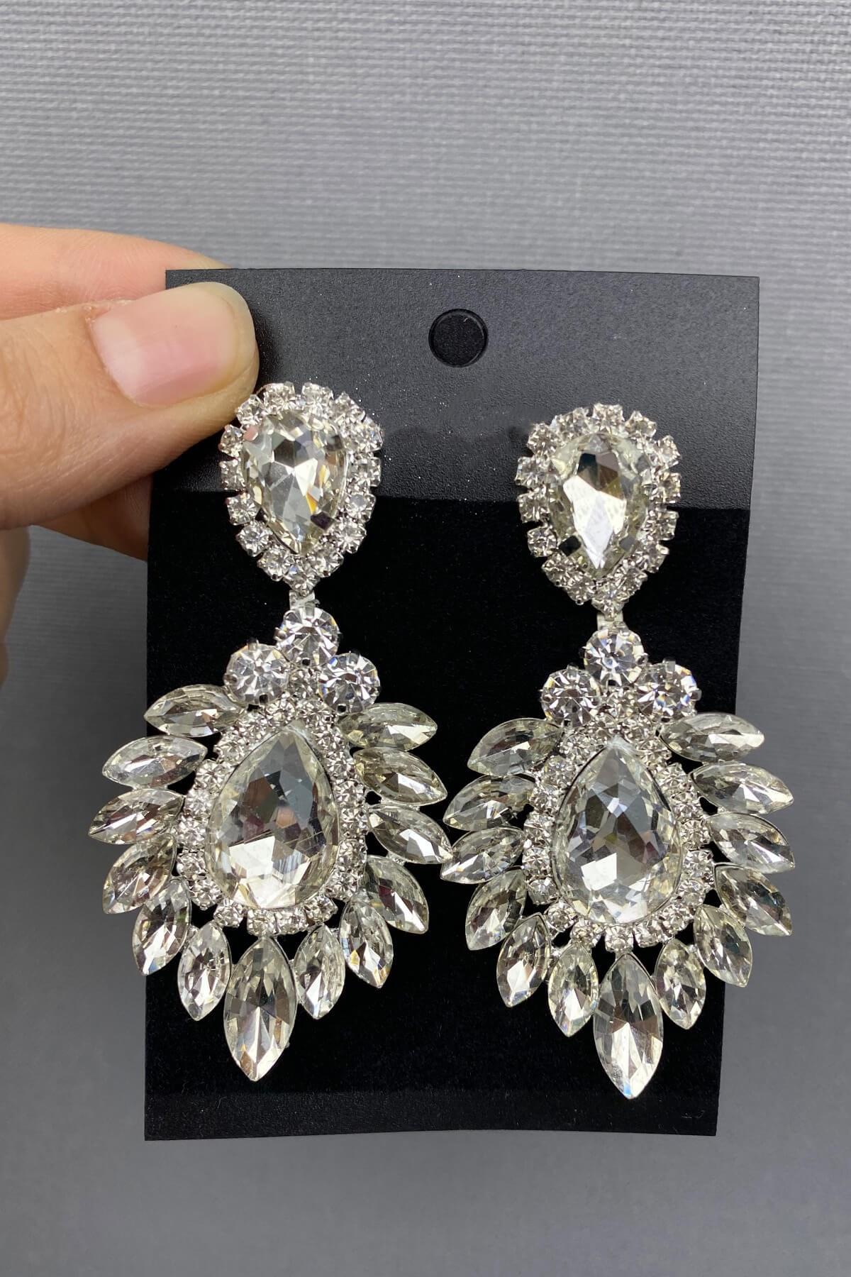 Toptan Gümüş Rengi Subra Gelin Tacı ve Küpesi