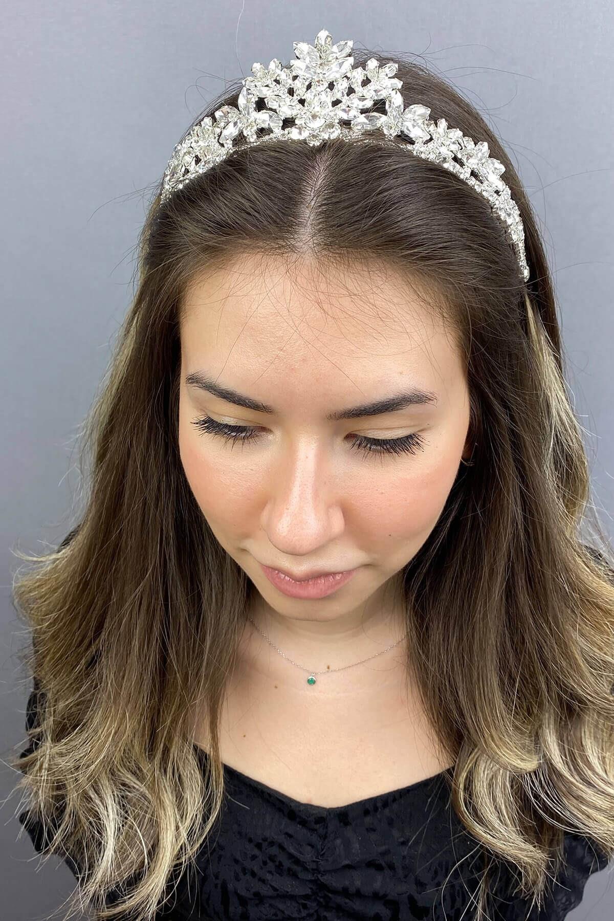 Toptan Gümüş Renk  Linda Gelin Tacı