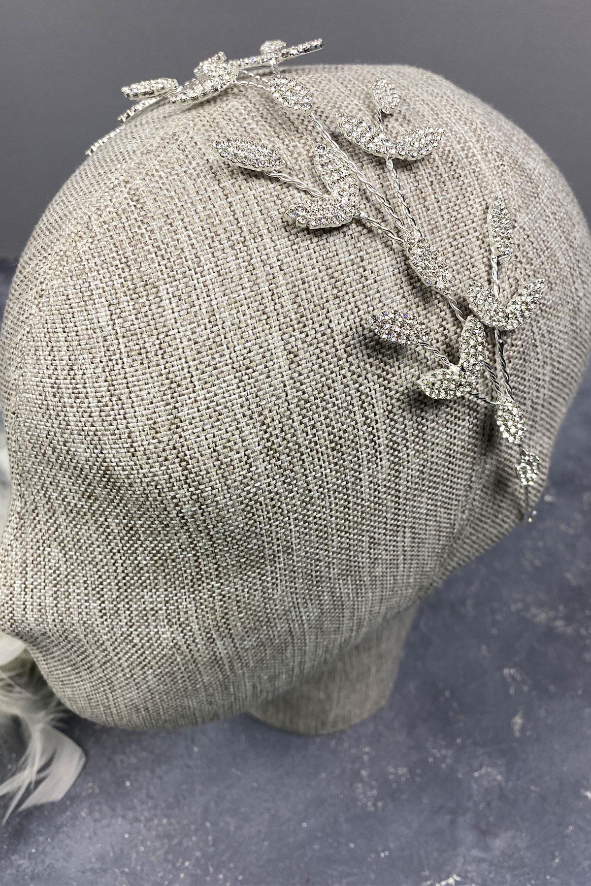 Wholesale Yena Design Bridal Crown Hair Accessory with Silver Leaf Branches