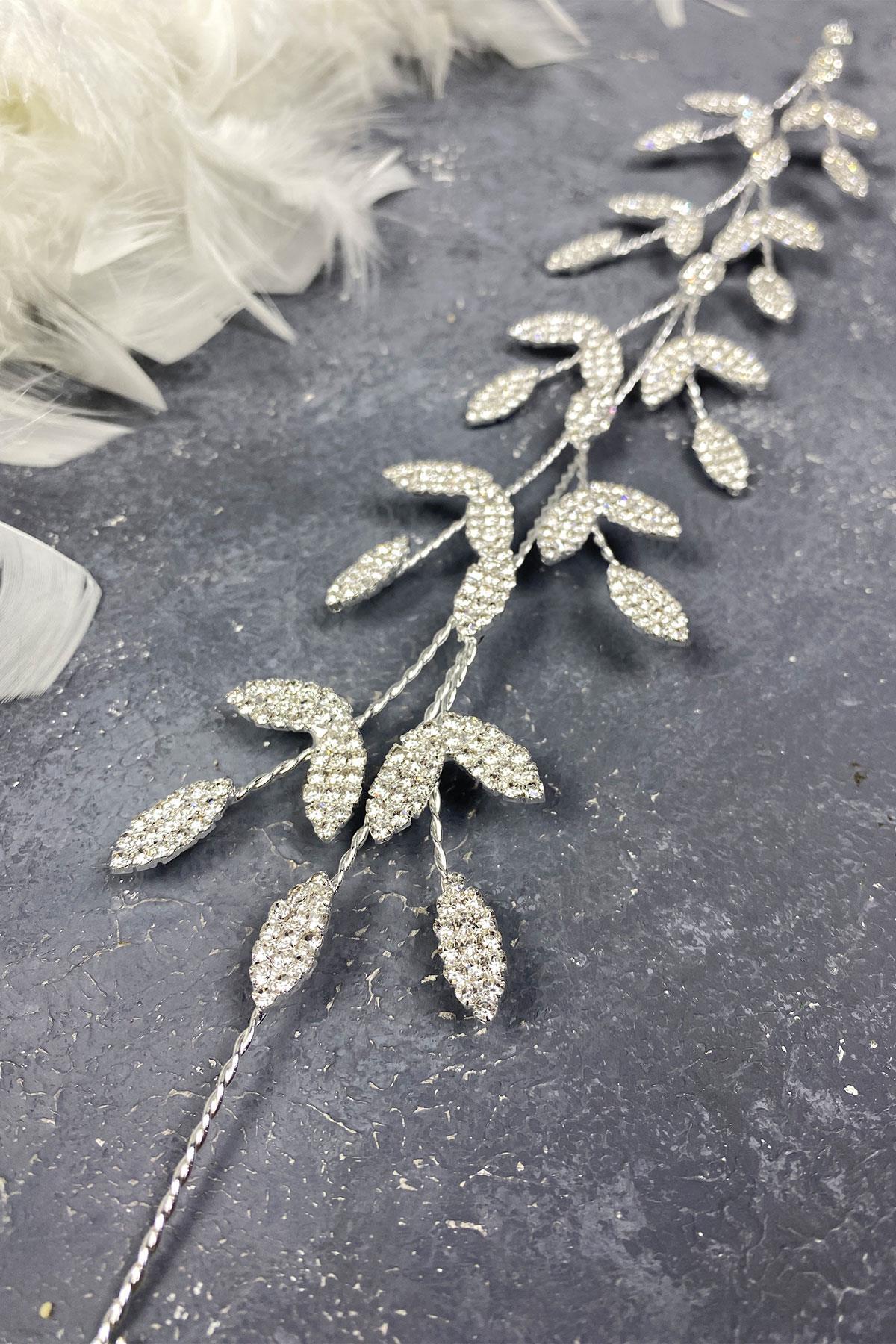 Wholesale Yena Design Bridal Crown Hair Accessory with Silver Leaf Branches