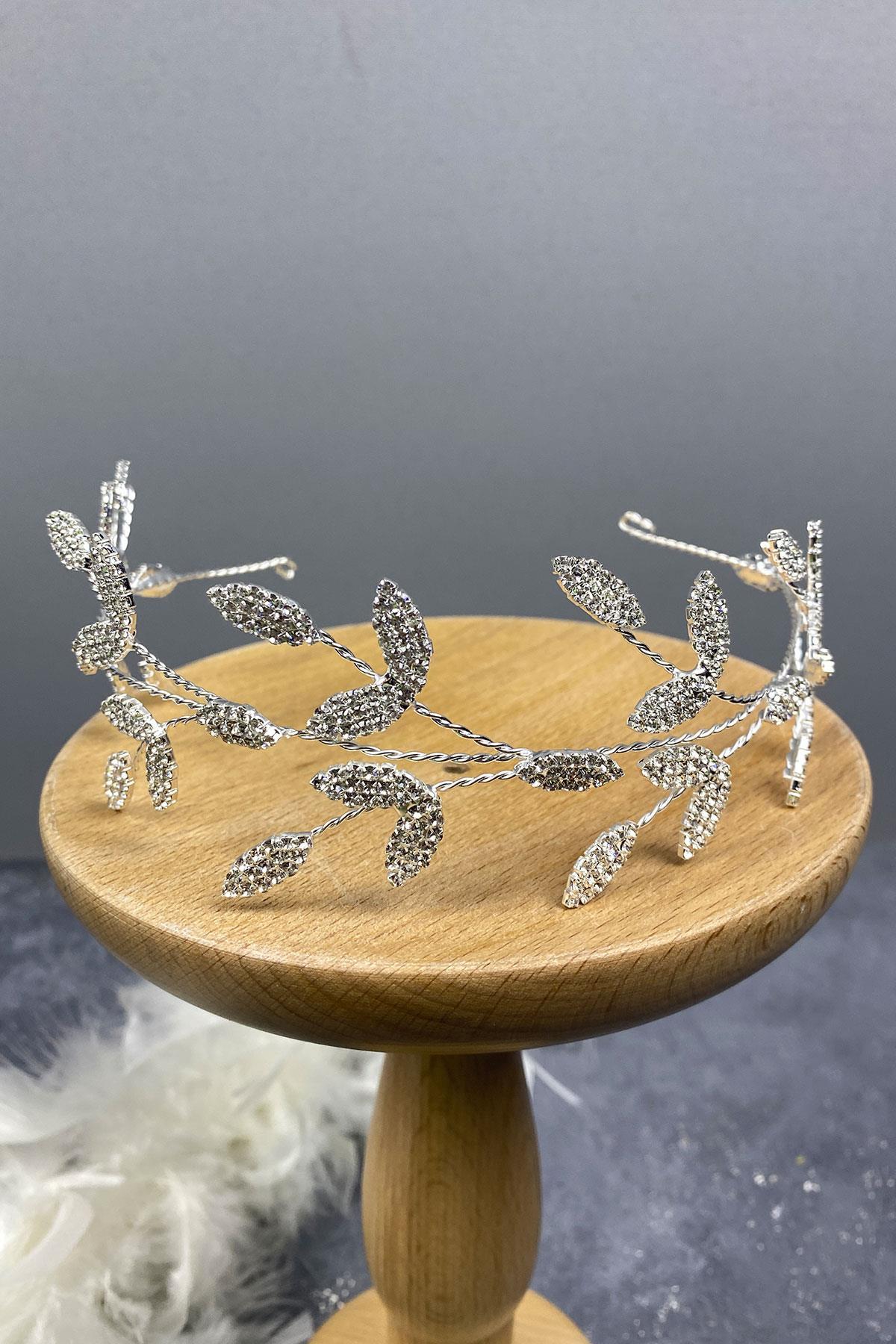 Wholesale Yena Design Bridal Crown Hair Accessory with Silver Leaf Branches