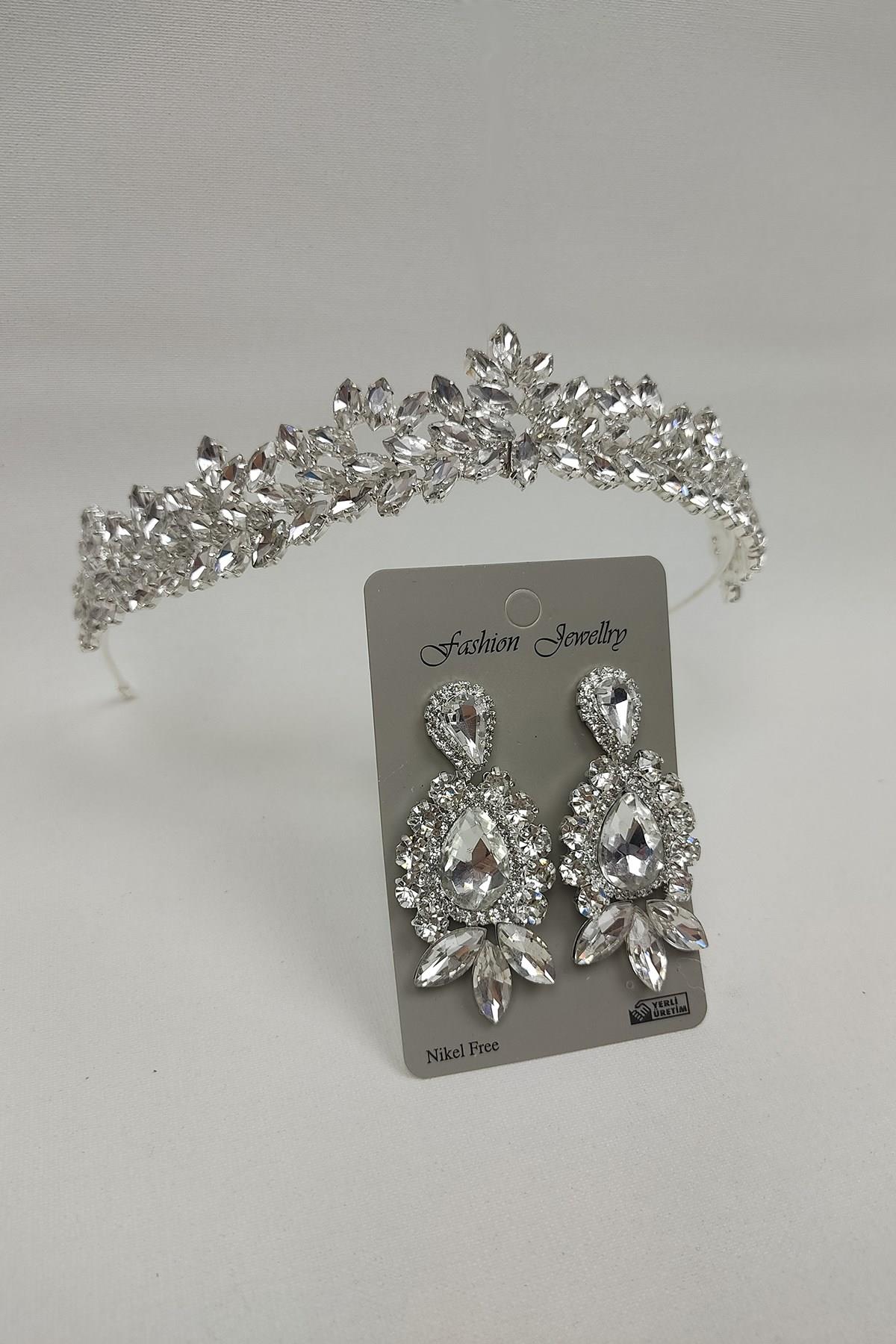 Wholesale Dream Model Bridal Crown and Shuttle Drop Stone Earrings