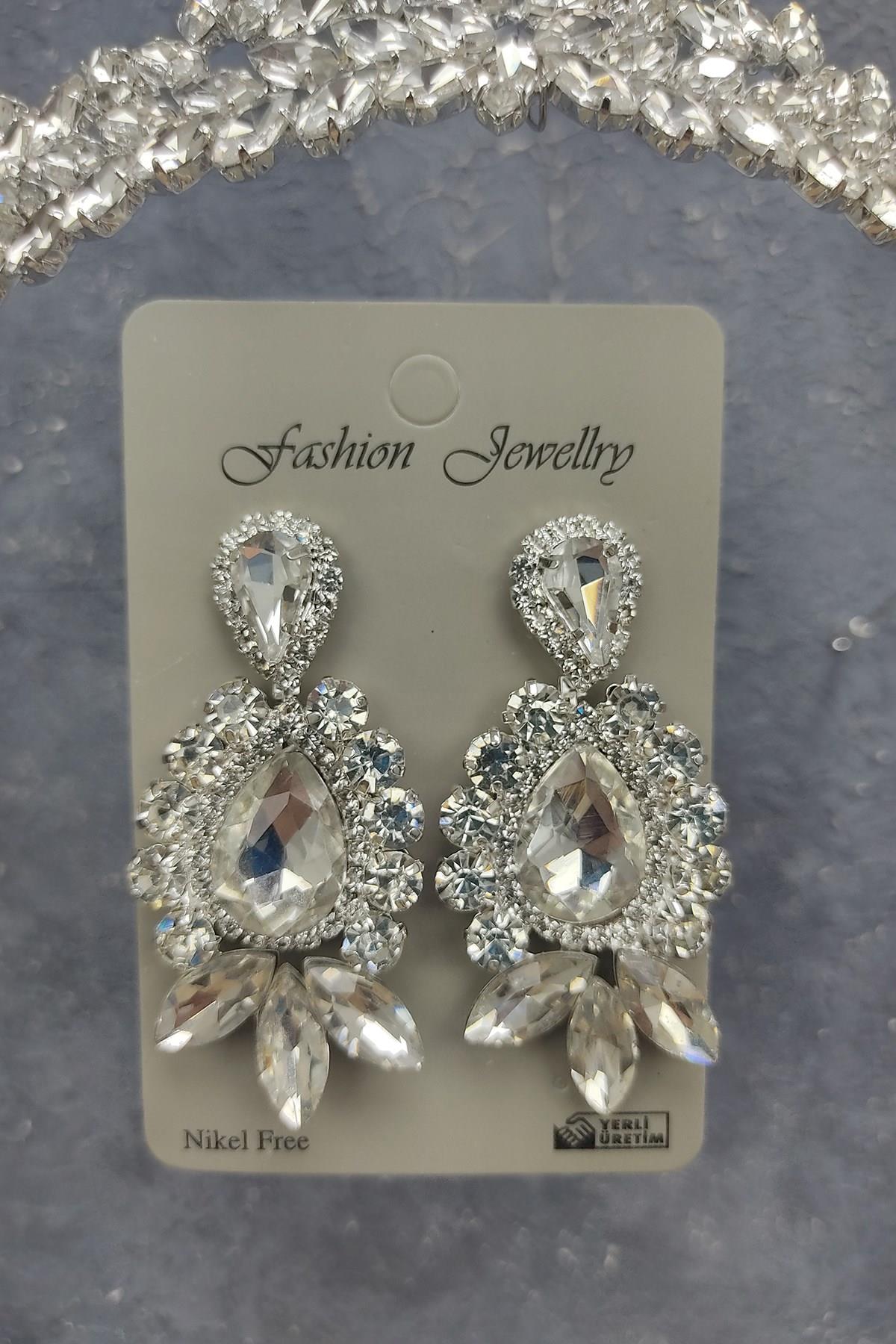 Wholesale Dream Model Bridal Crown and Shuttle Drop Stone Earrings