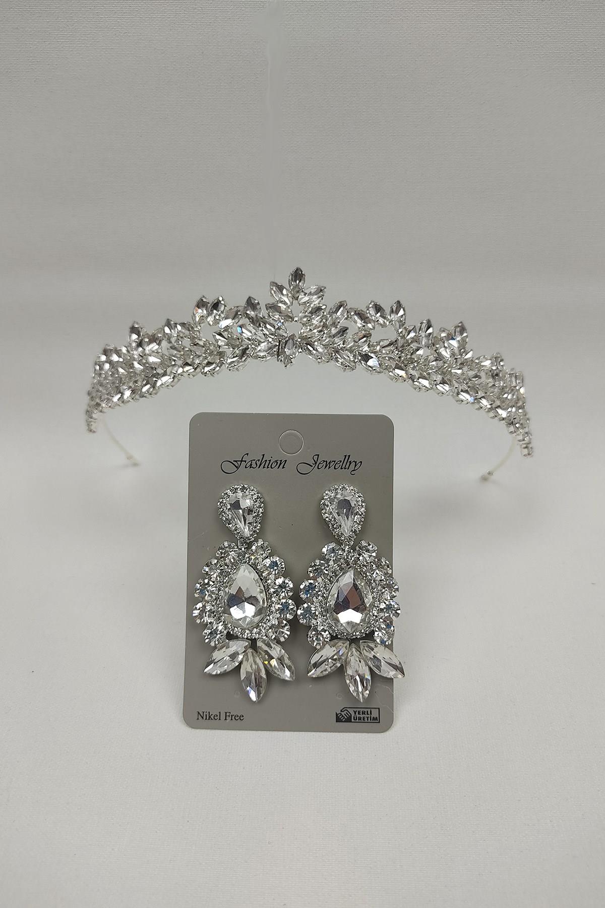 Wholesale Dream Model Bridal Crown and Shuttle Drop Stone Earrings
