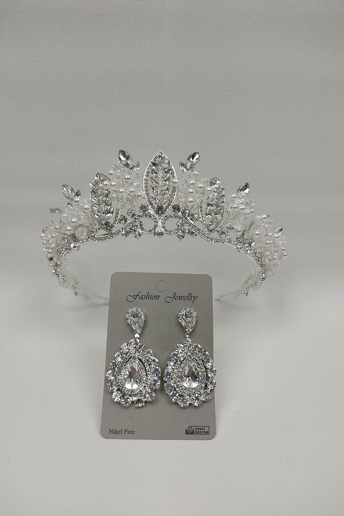 Wholesale Jabbah Model Bridal Crown with Pearls and Shuttle Stone Earrings